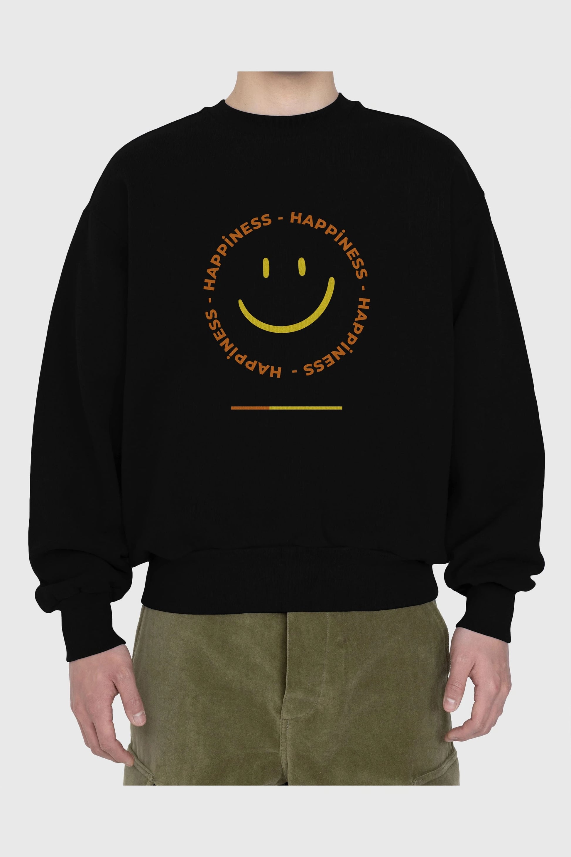 Happiness Smile Yazılı Ön Baskılı Oversize Sweatshirt Erkek Kadın Unisex