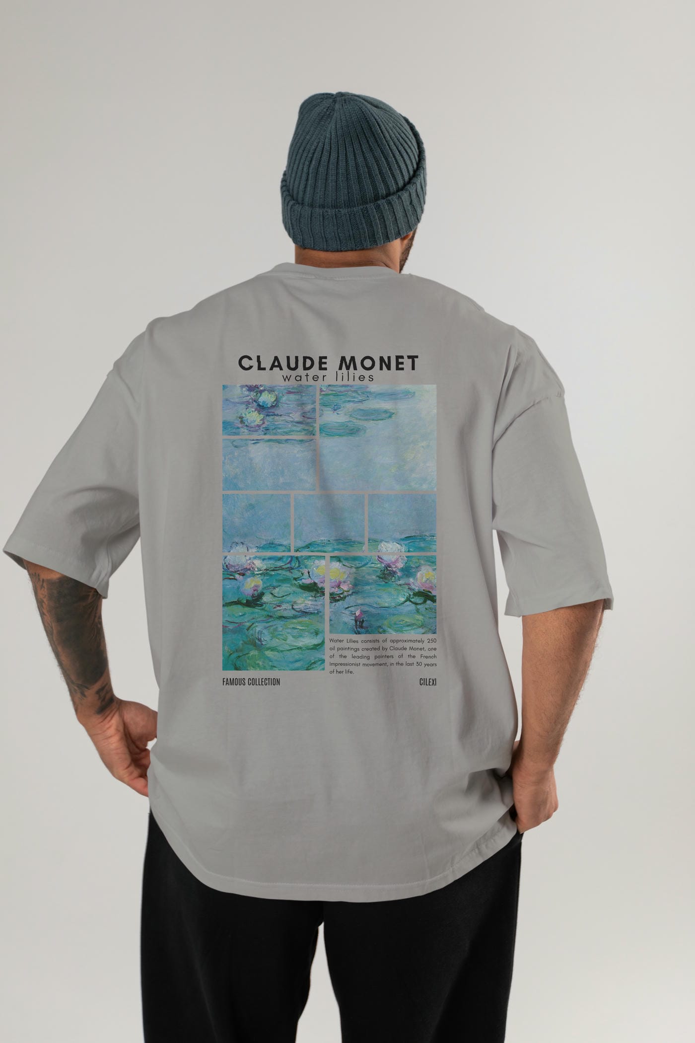 Claude Monet Arka Baskılı Oversize t-shirt Erkek Kadın Bisiklet Yaka Pamuk tişort