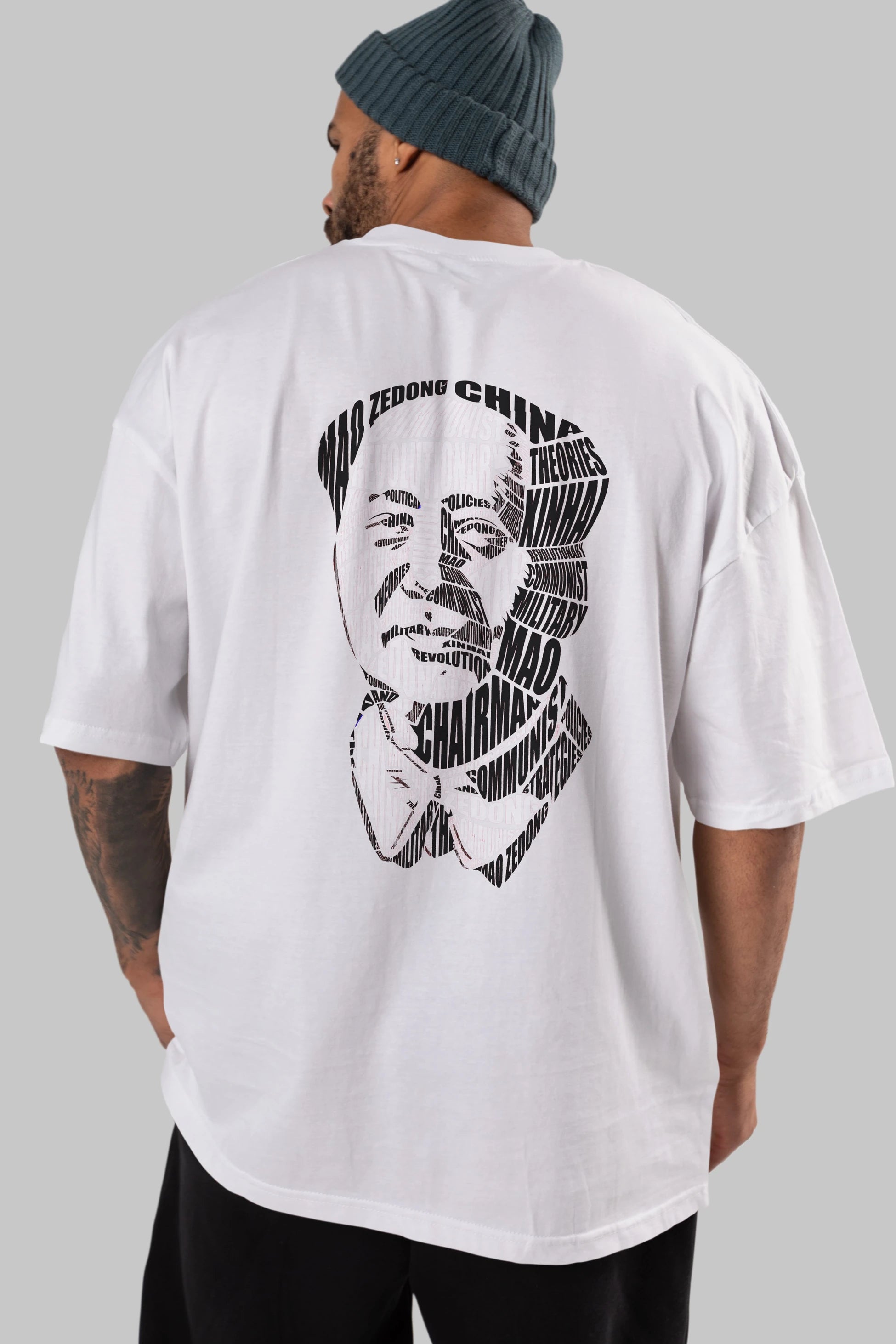 Mao Zedong Calligram Arka Baskılı Oversize t-shirt %100 pamuk Erkek Kadın Unisex