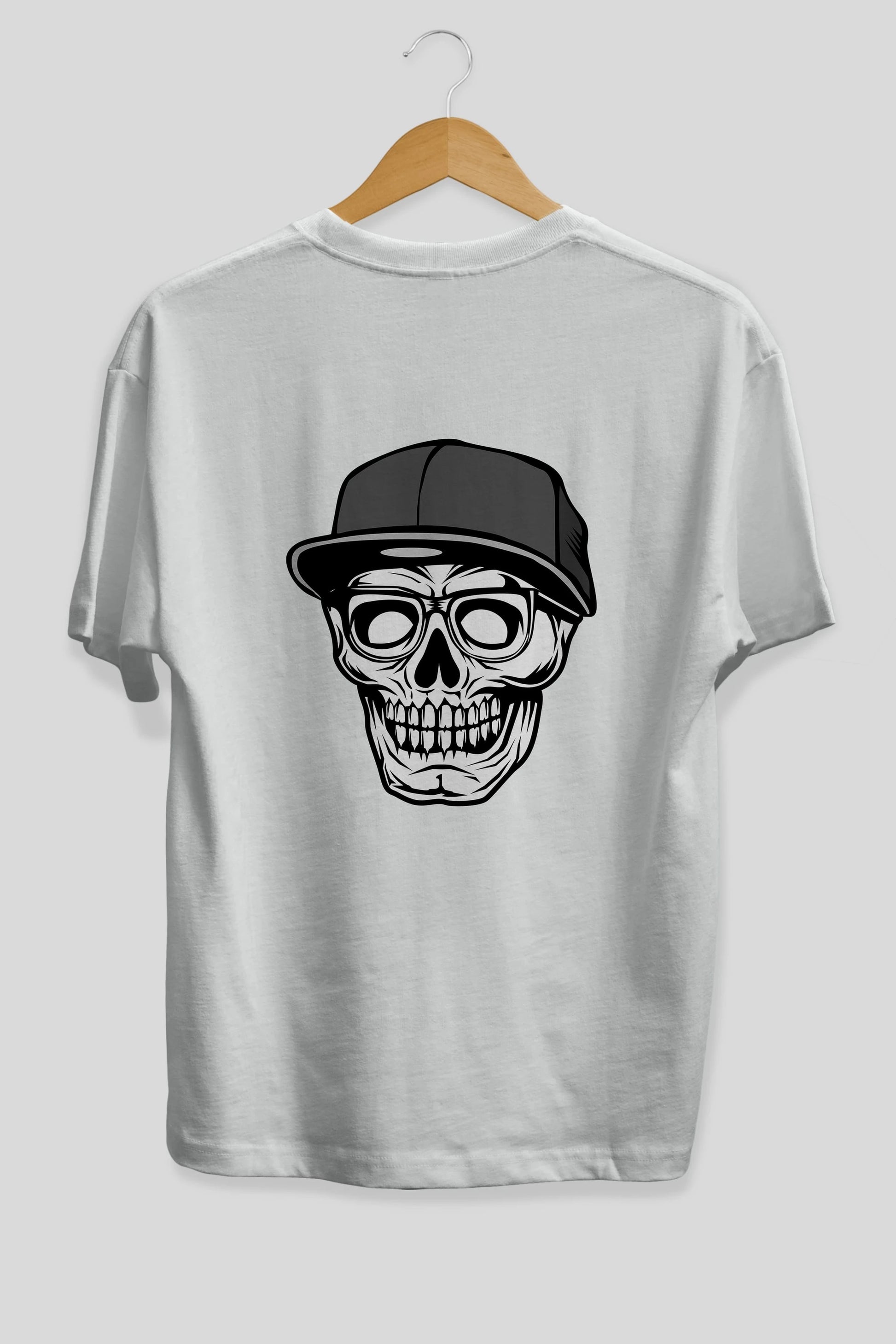 Skull With Hat Arka Baskılı Oversize t-shirt Erkek Kadın Unisex %100 Pamuk tişort