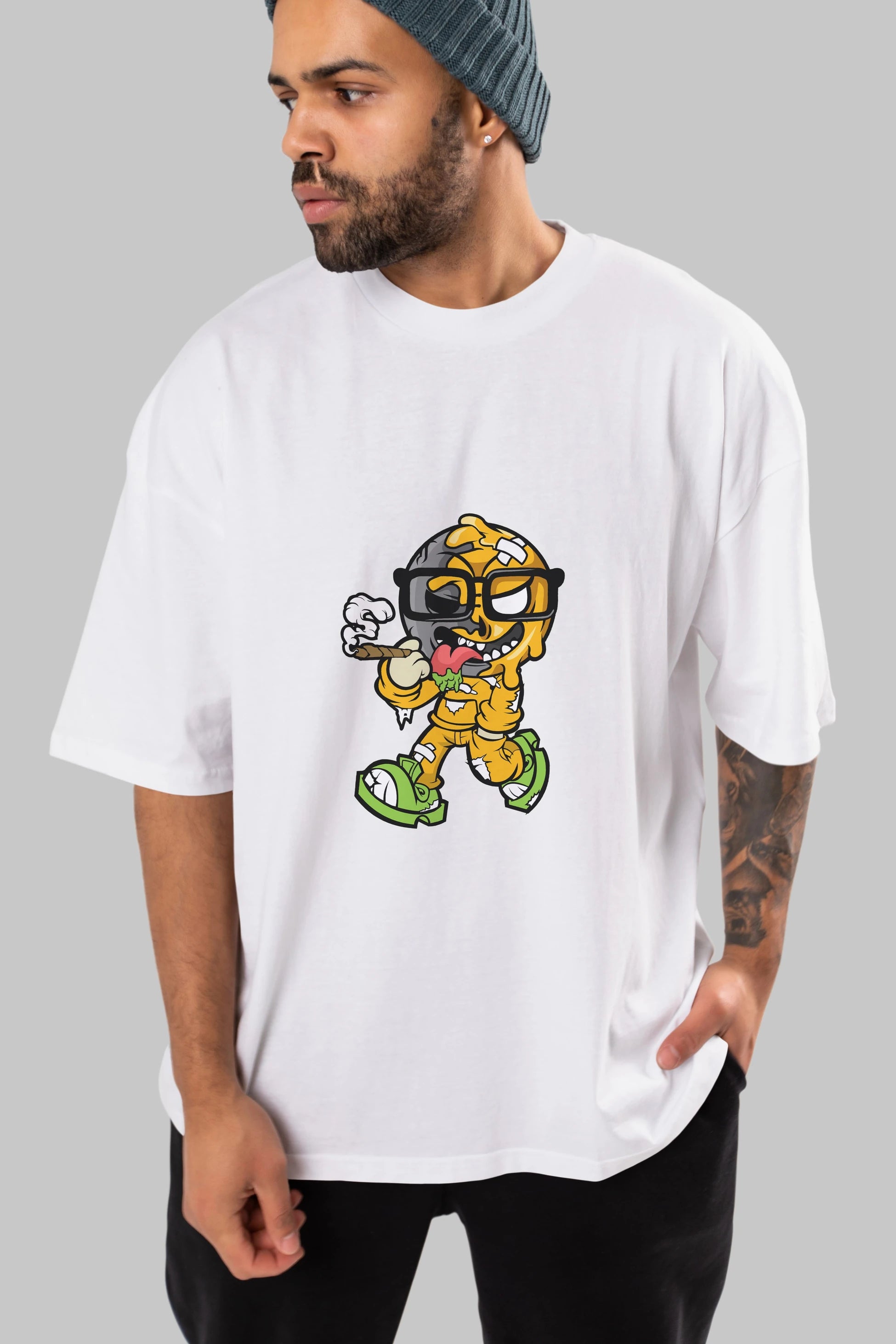 Eyeball Smoker Ön Baskılı Oversize t-shirt Erkek Kadın Unisex %100 Pamuk tişort