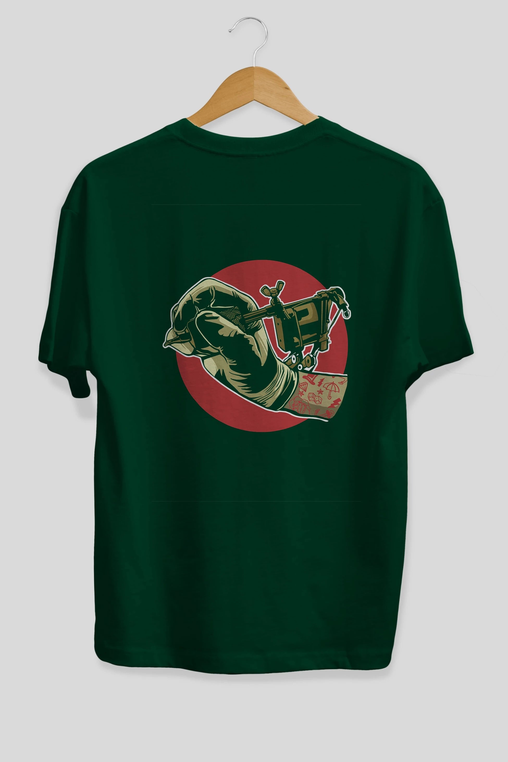 Tattoo Machine ] Arka Baskılı Oversize t-shirt Erkek Kadın Unisex %100 Pamuk
