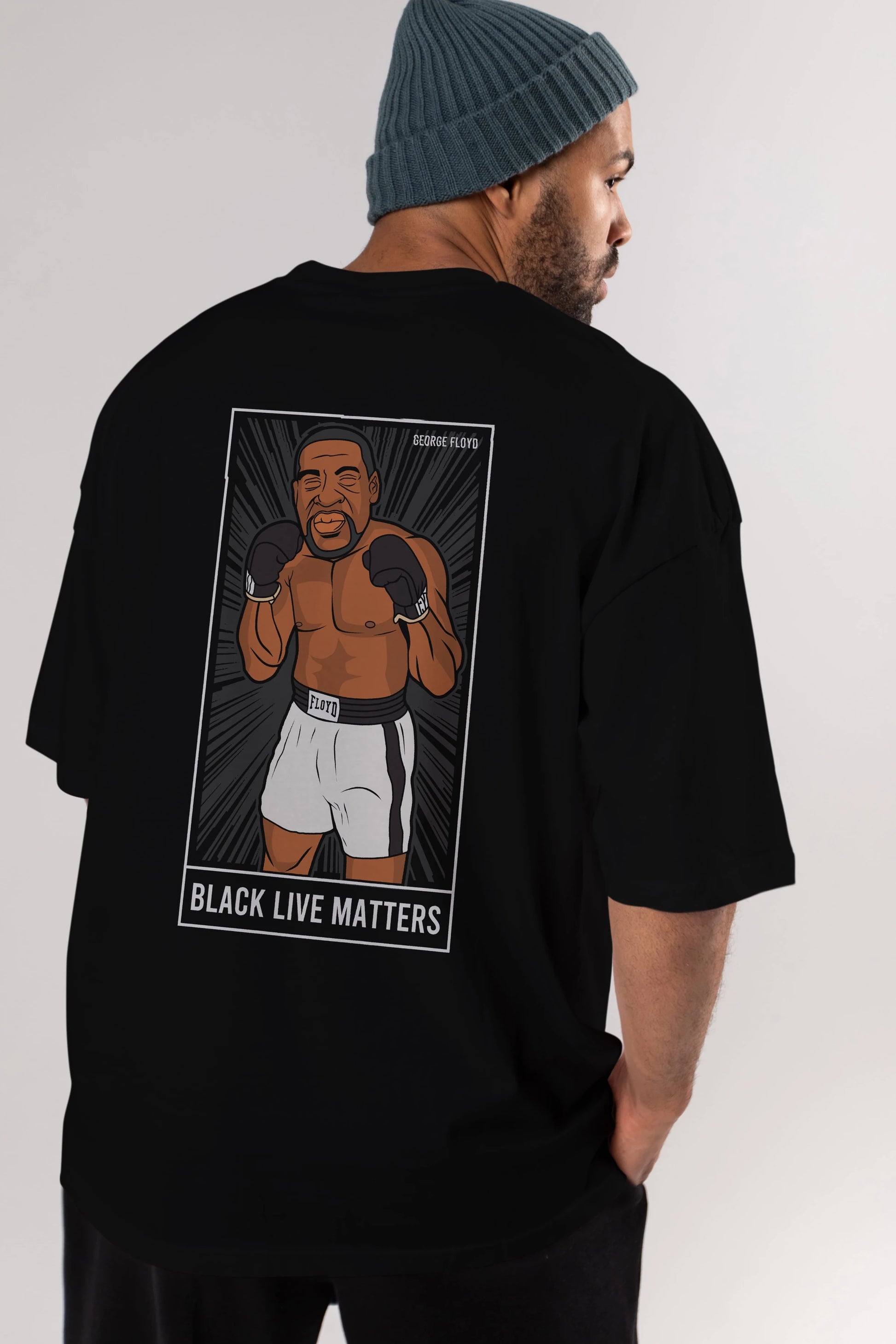 George Floyd Boxer Arka Baskılı Oversize t-shirt Erkek Kadın Unisex %100 Pamuk tişort