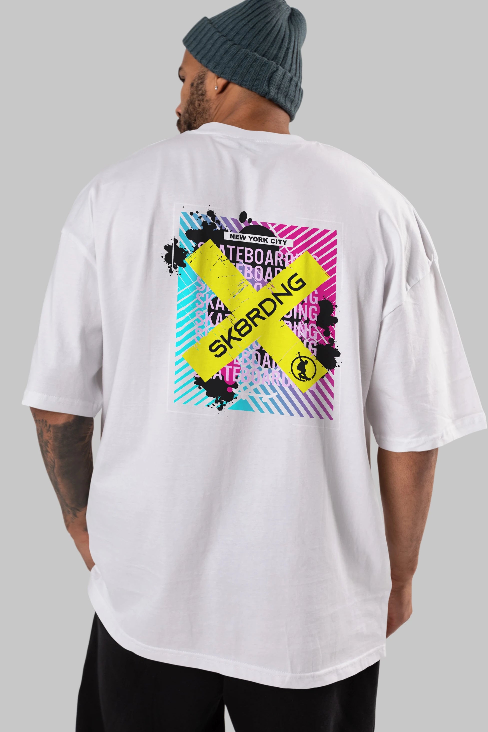 Skatebording Arka Baskılı Oversize t-shirt Erkek Kadın Unisex