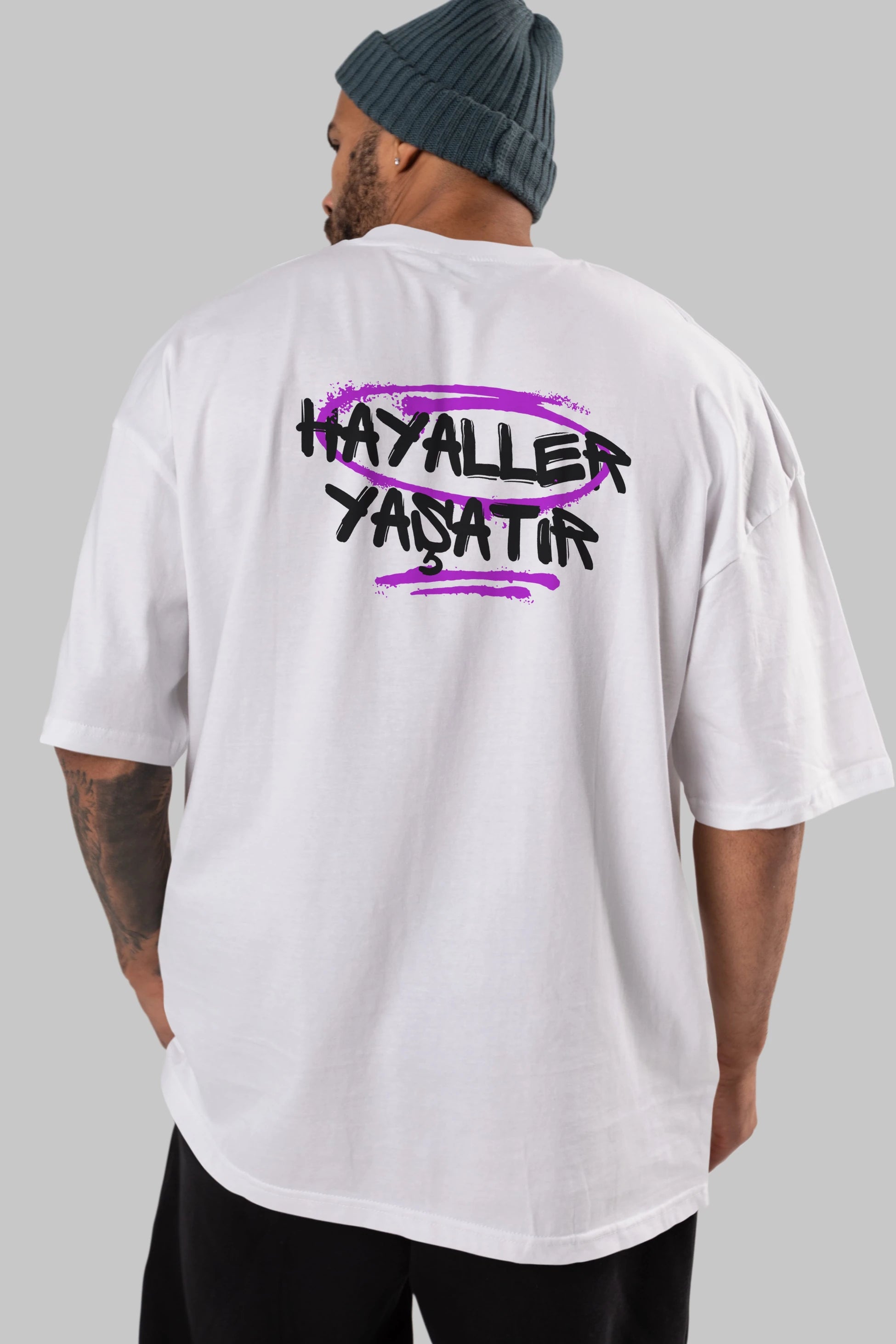 Hayaller Yaşatır Arka Baskılı Oversize t-shirt Erkek Kadın Unisex