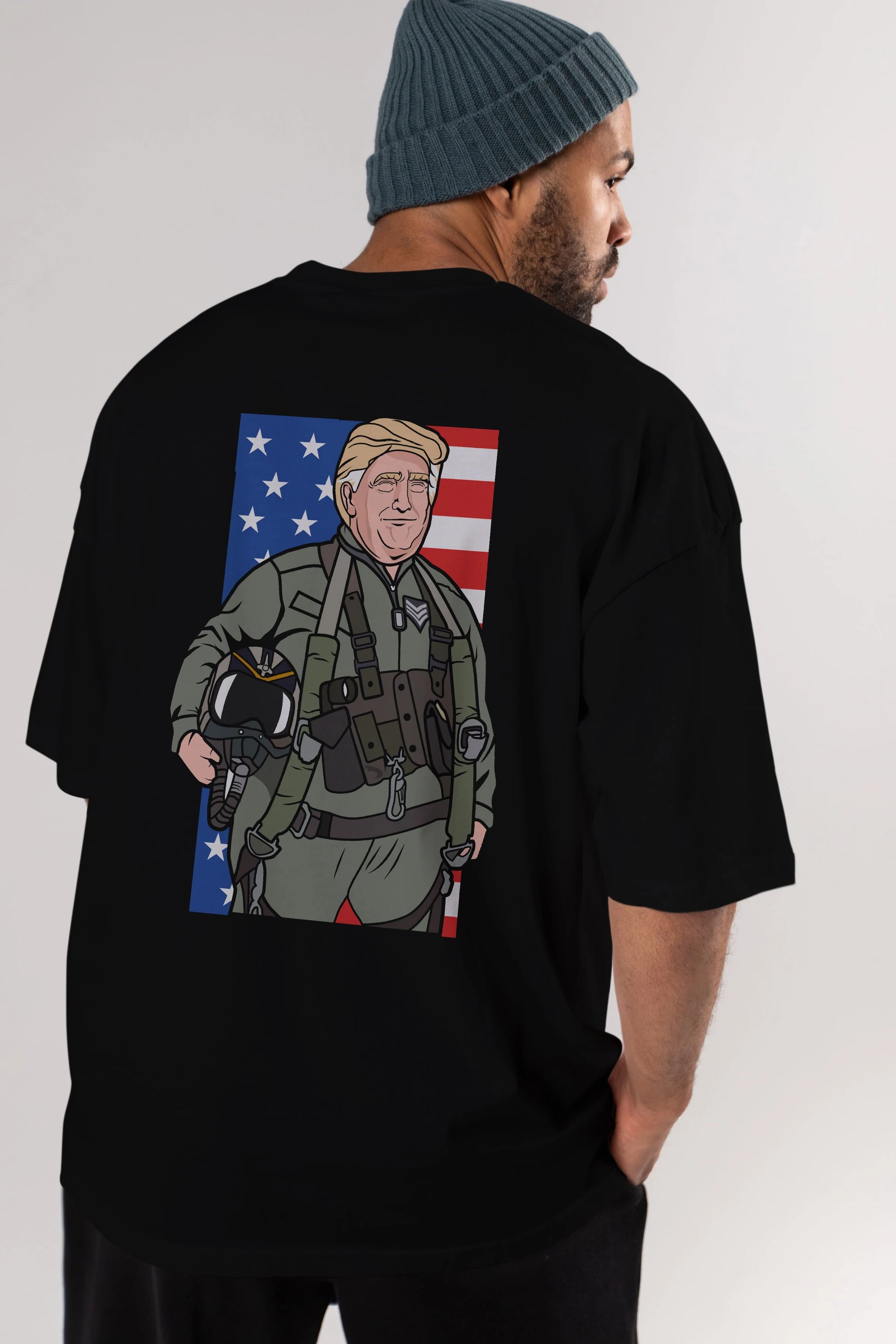 Trump Jetplane Pilot Arka Baskılı Oversize t-shirt Erkek Kadın Unisex %100 Pamuk tişort