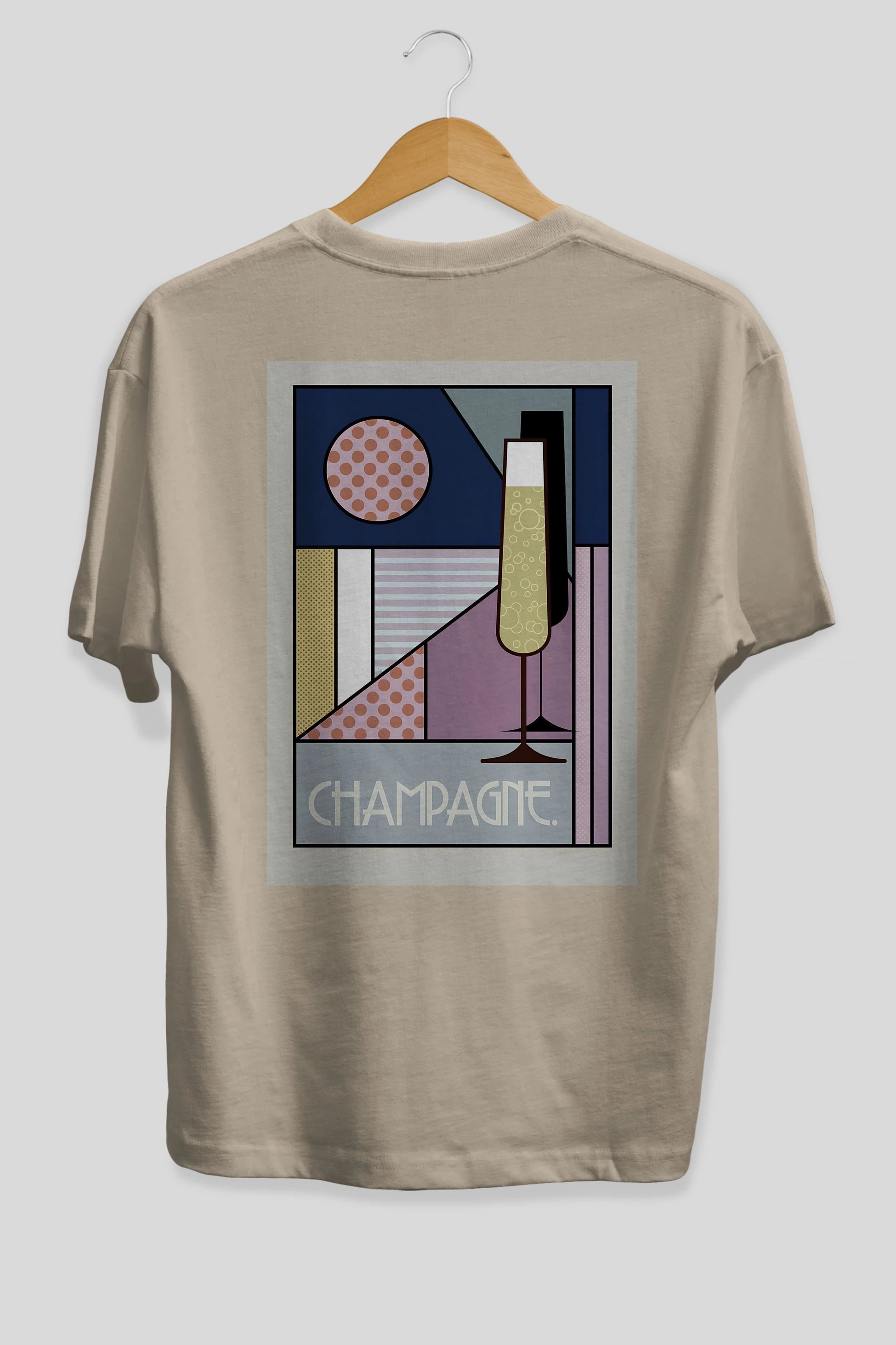Champagne Arka Baskılı Oversize t-shirt Erkek Kadın Unisex %100 Pamuk Bisiklet Yaka tişort