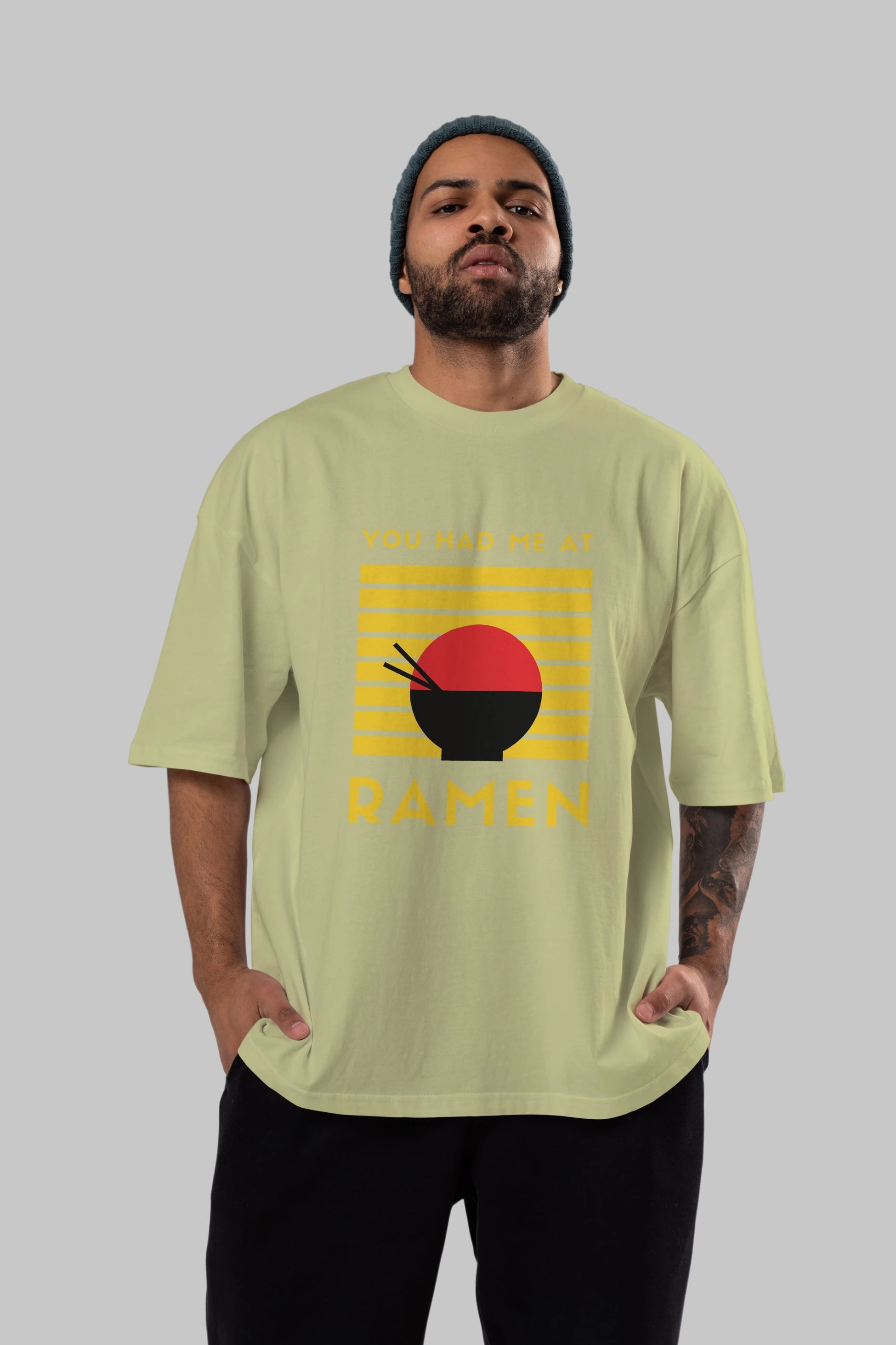 You Had me at Ramen Yazılı Ön Baskılı Oversize t-shirt Erkek Kadın Unisex