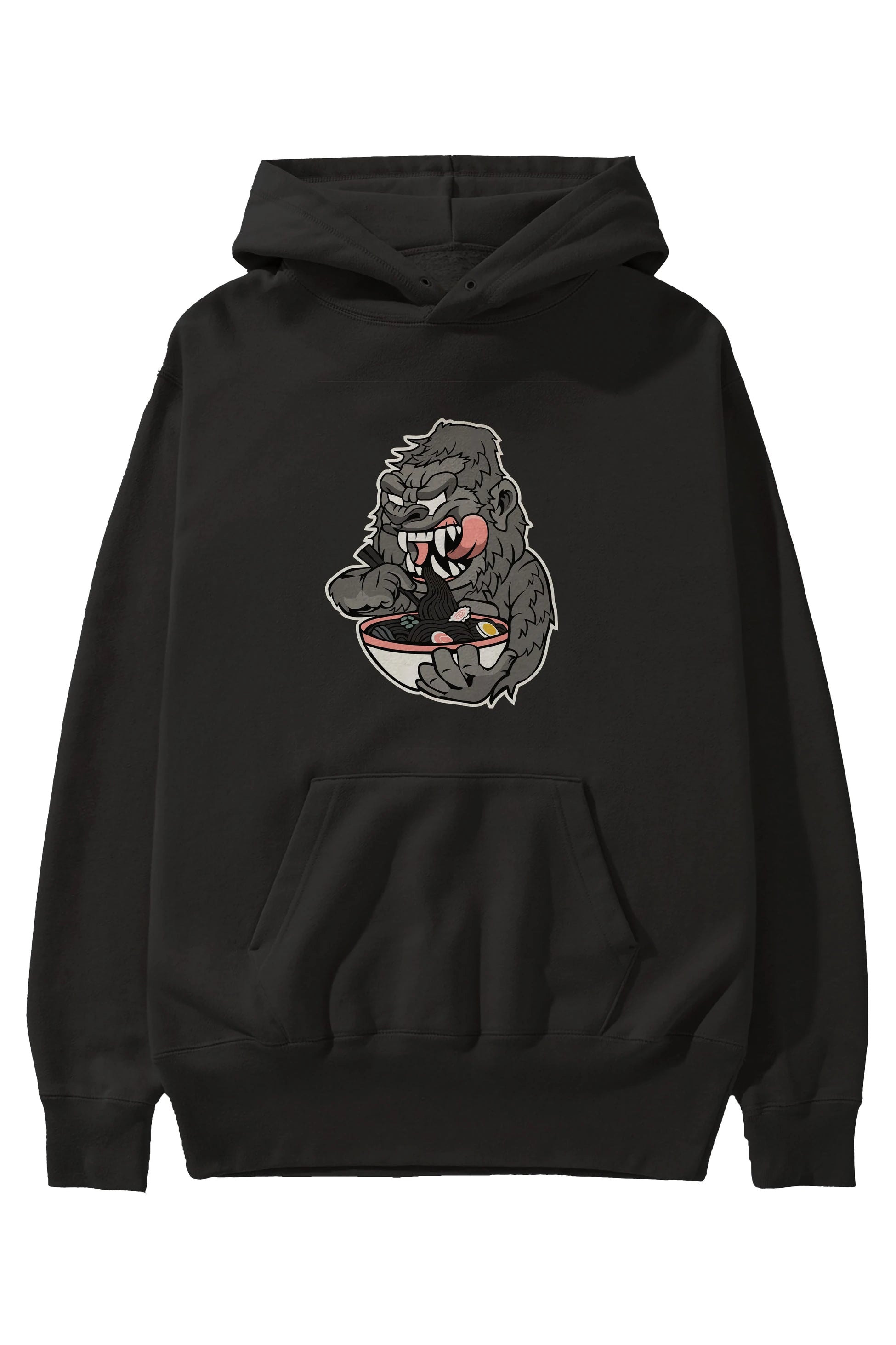 Big Gorilla Ramen Ön Baskılı Hoodie Oversize Kapüşonlu Sweatshirt Erkek Kadın Unisex