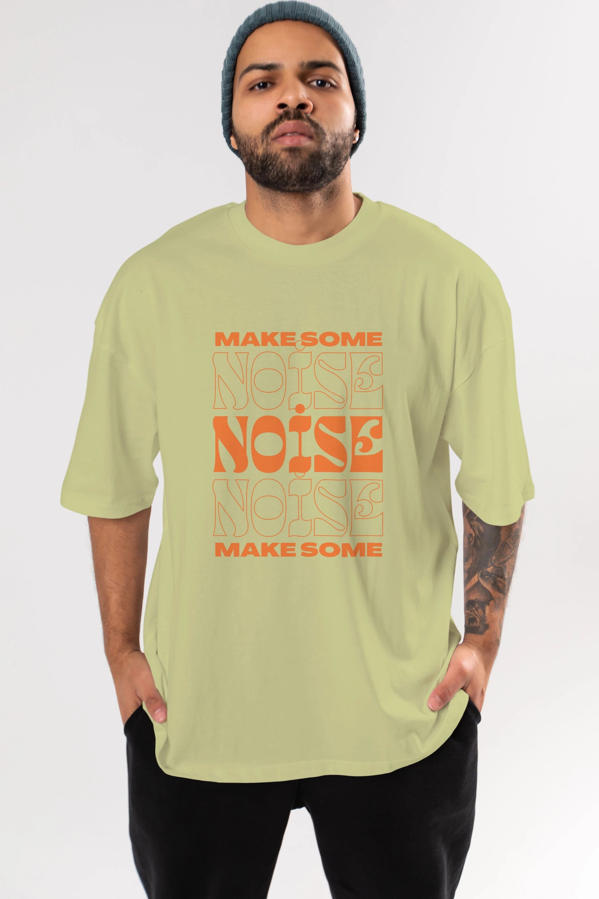 Make Some Noise Yazılı 2 Ön Baskılı Oversize t-shirt Erkek Kadın Unisex