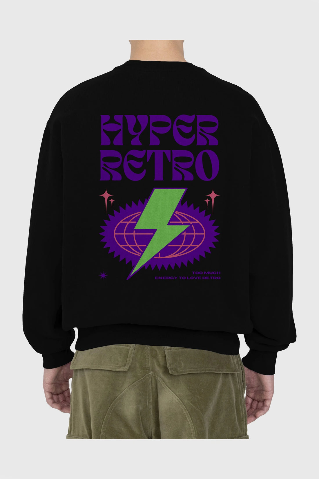 Hyper Retro Yazılı Arka Baskılı Oversize Sweatshirt Erkek Kadın Unisex