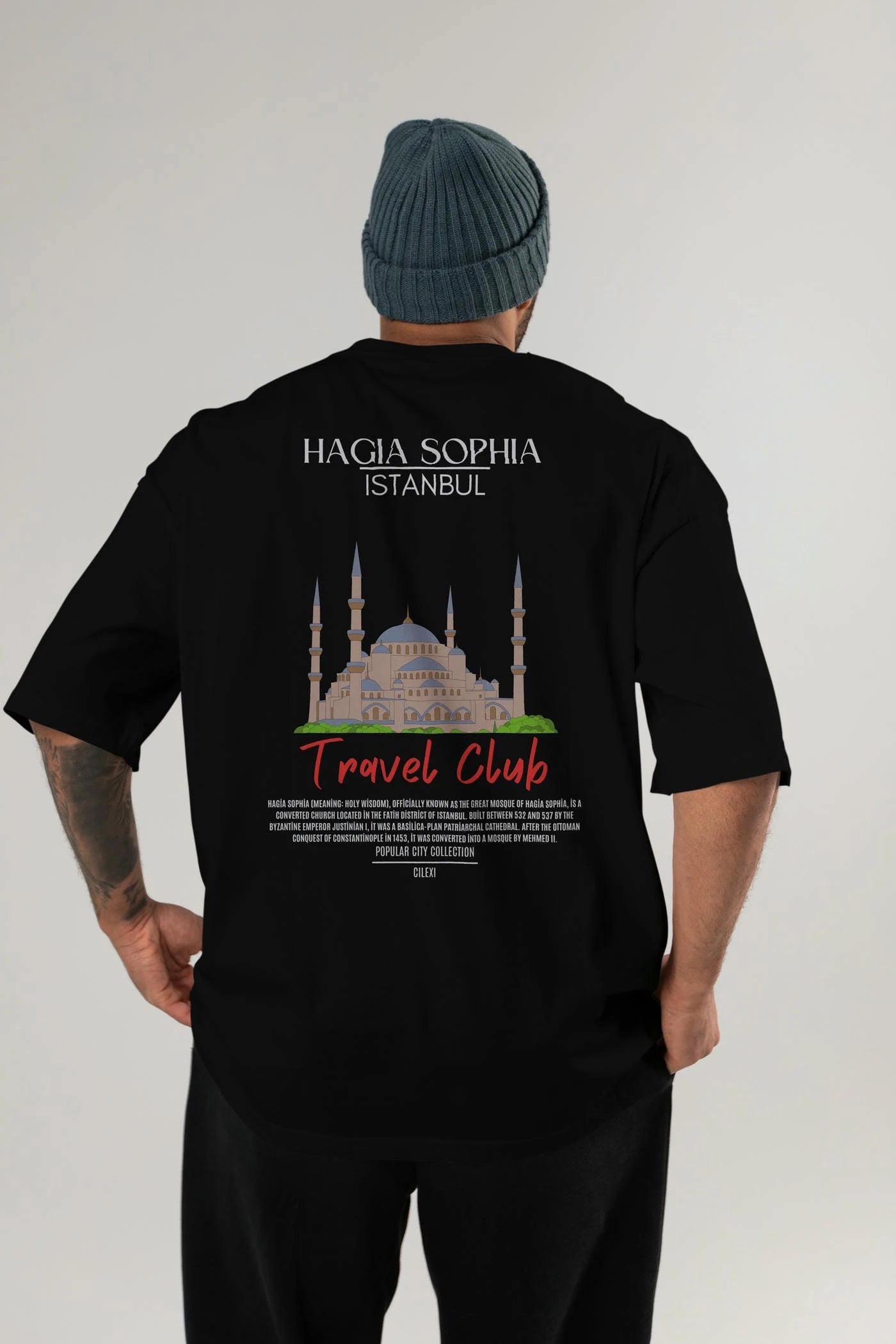 Hagia Sophia İstanbul Arka Baskılı Oversize t-shirt Erkek Kadın Pamuk Bisiklet Yaka tişort