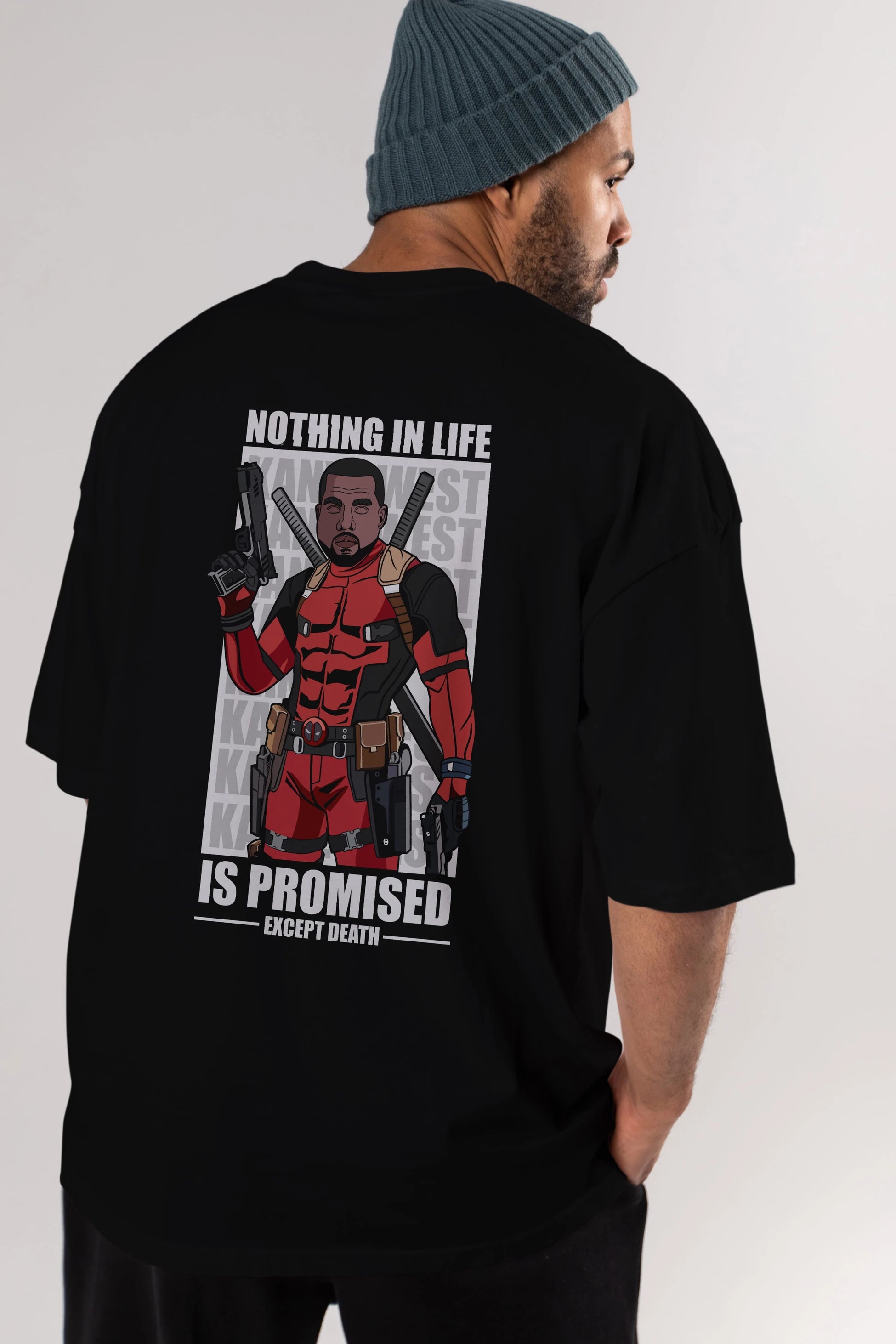 Kanye West Deadpool Arka Baskılı Oversize t-shirt Erkek Kadın Unisex %100 Pamuk tişort
