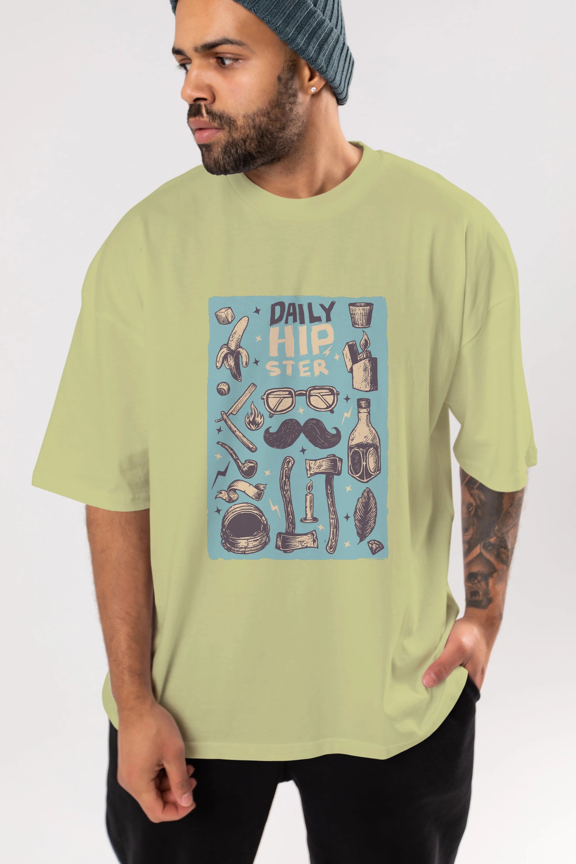 Hipster Ön Baskılı Oversize t-shirt Erkek Kadın Unisex %100 Pamuk tişort