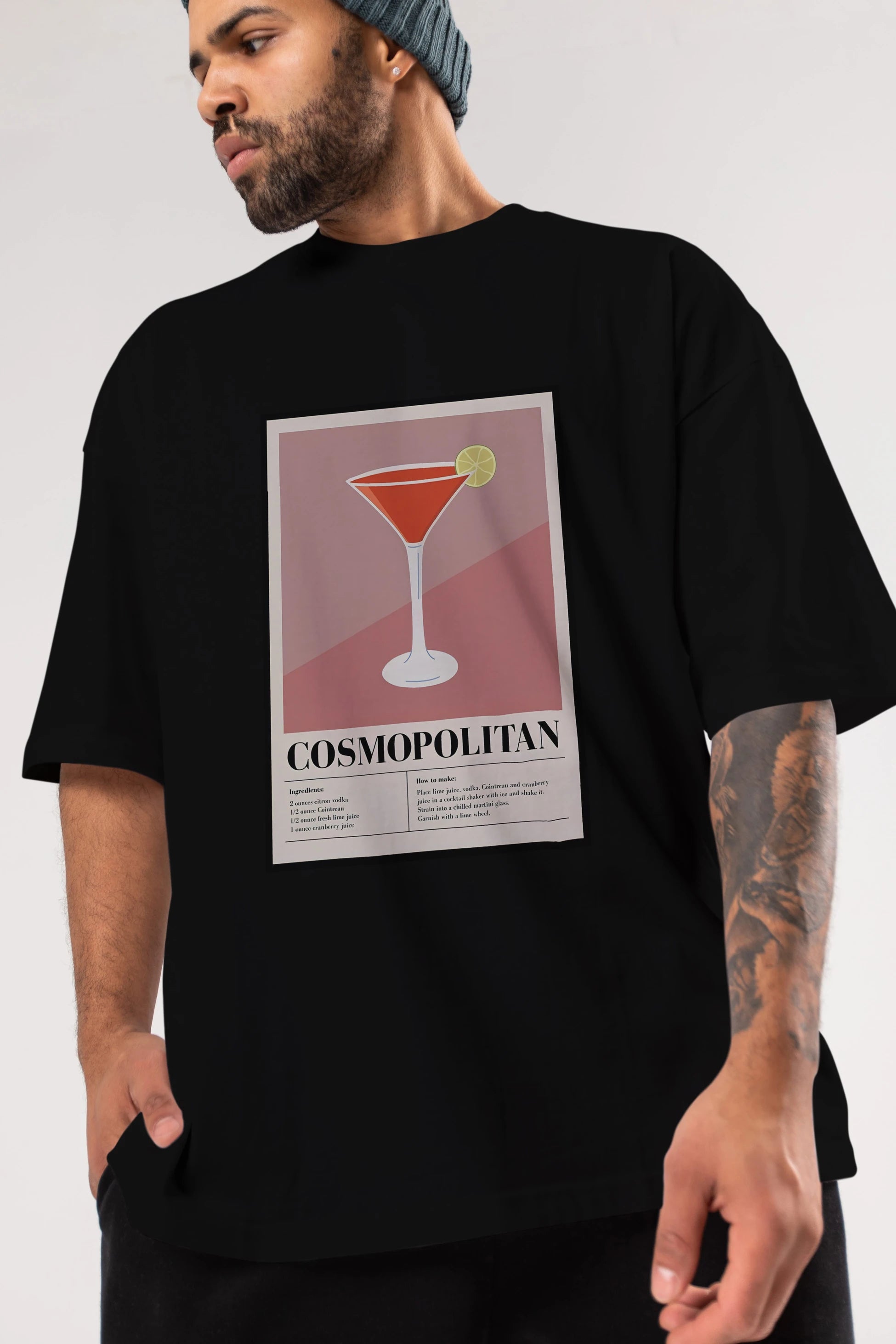 Cosmopolitan 3 Ön Baskılı Oversize t-shirt Erkek Kadın Unisex %100 Pamuk Bisiklet Yaka tişort
