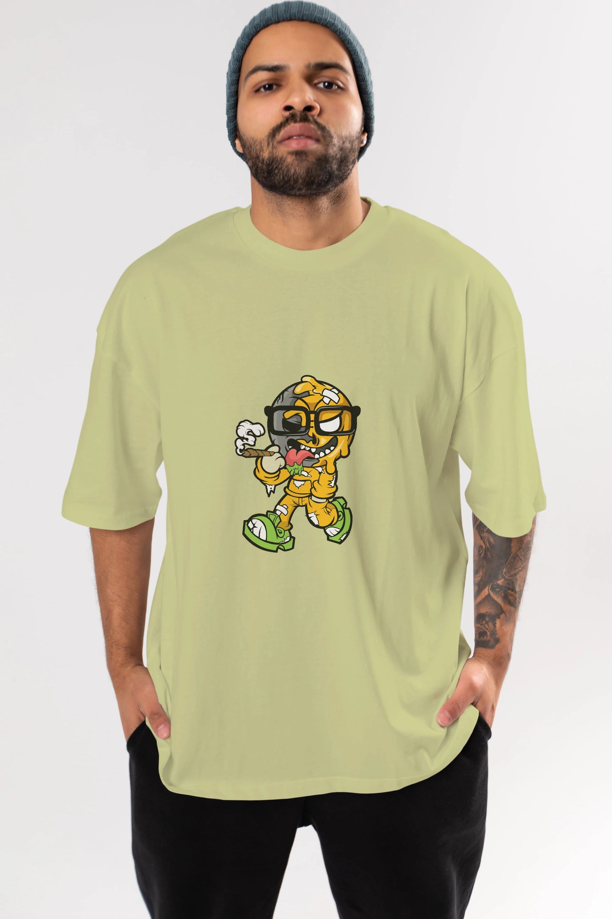 Eyeball Smoker Ön Baskılı Oversize t-shirt Erkek Kadın Unisex %100 Pamuk tişort
