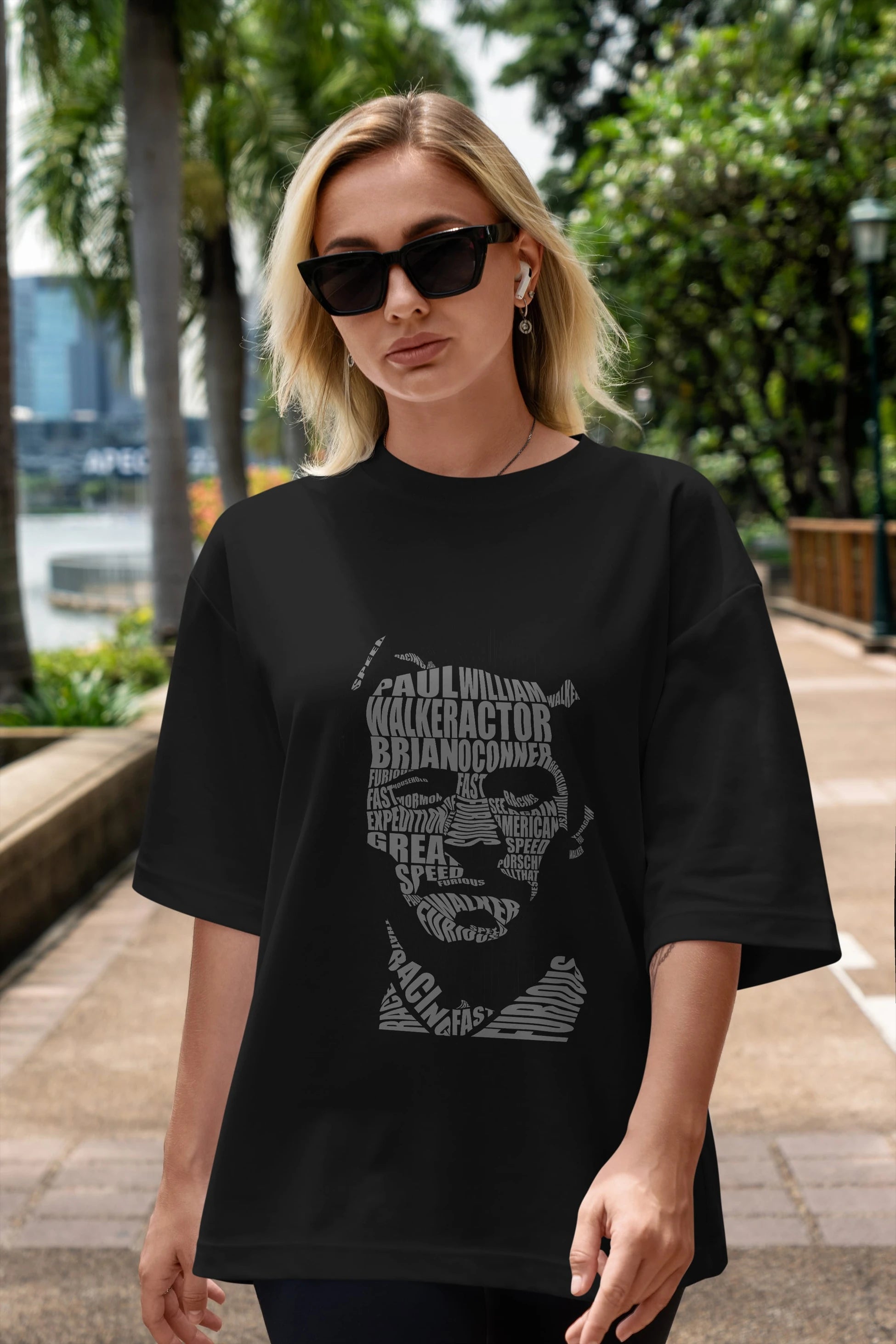 Paul Walker Calligram Ön Baskılı Oversize t-shirt %100 pamuk Erkek Kadın Unisex