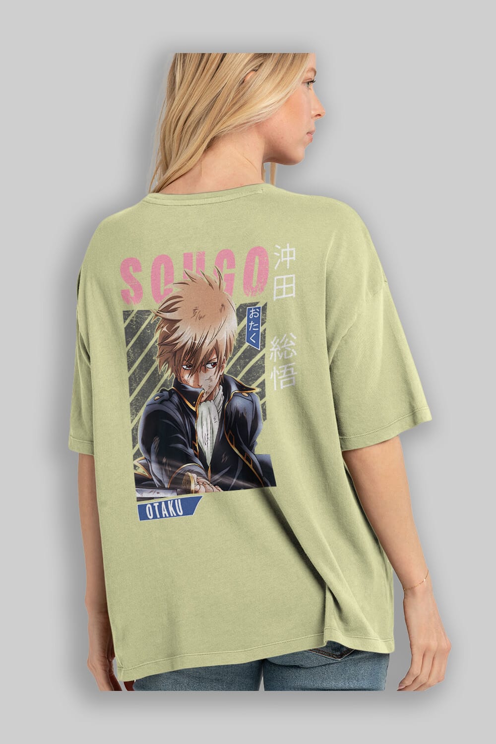 Sougo Okita GINTAMA Anime Arka Baskılı Oversize t-shirt Erkek Kadın Unisex