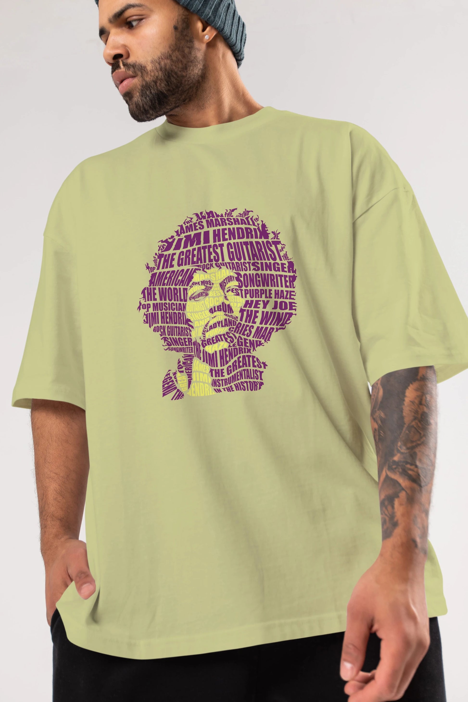 Jimmy Hendrix Calligram Ön Baskılı Oversize t-shirt %100 pamuk Erkek Kadın Unisex