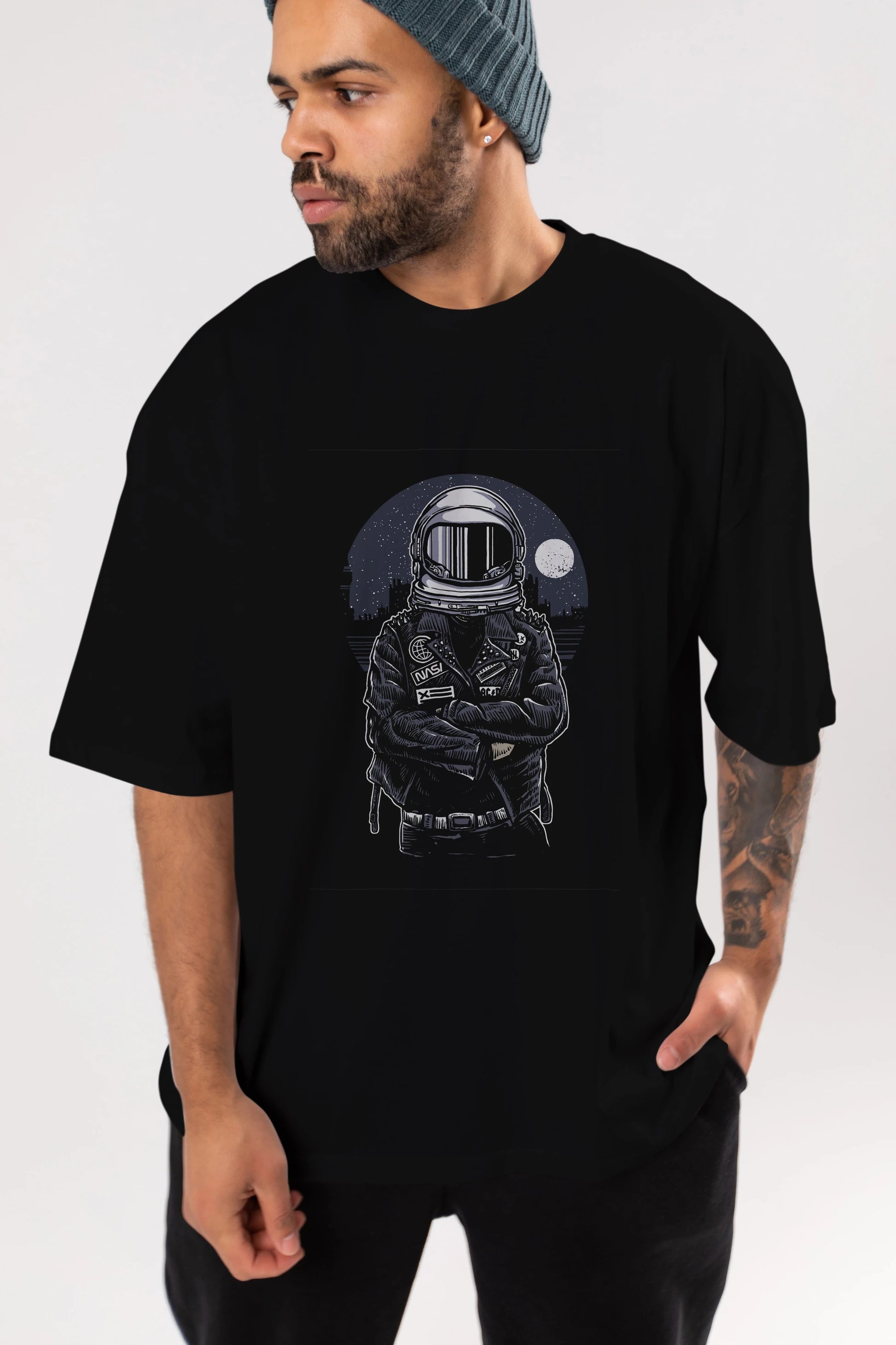 Astronaut Rebel Ön Baskılı Oversize t-shirt Erkek Kadın Unisex %100 Pamuk tişort