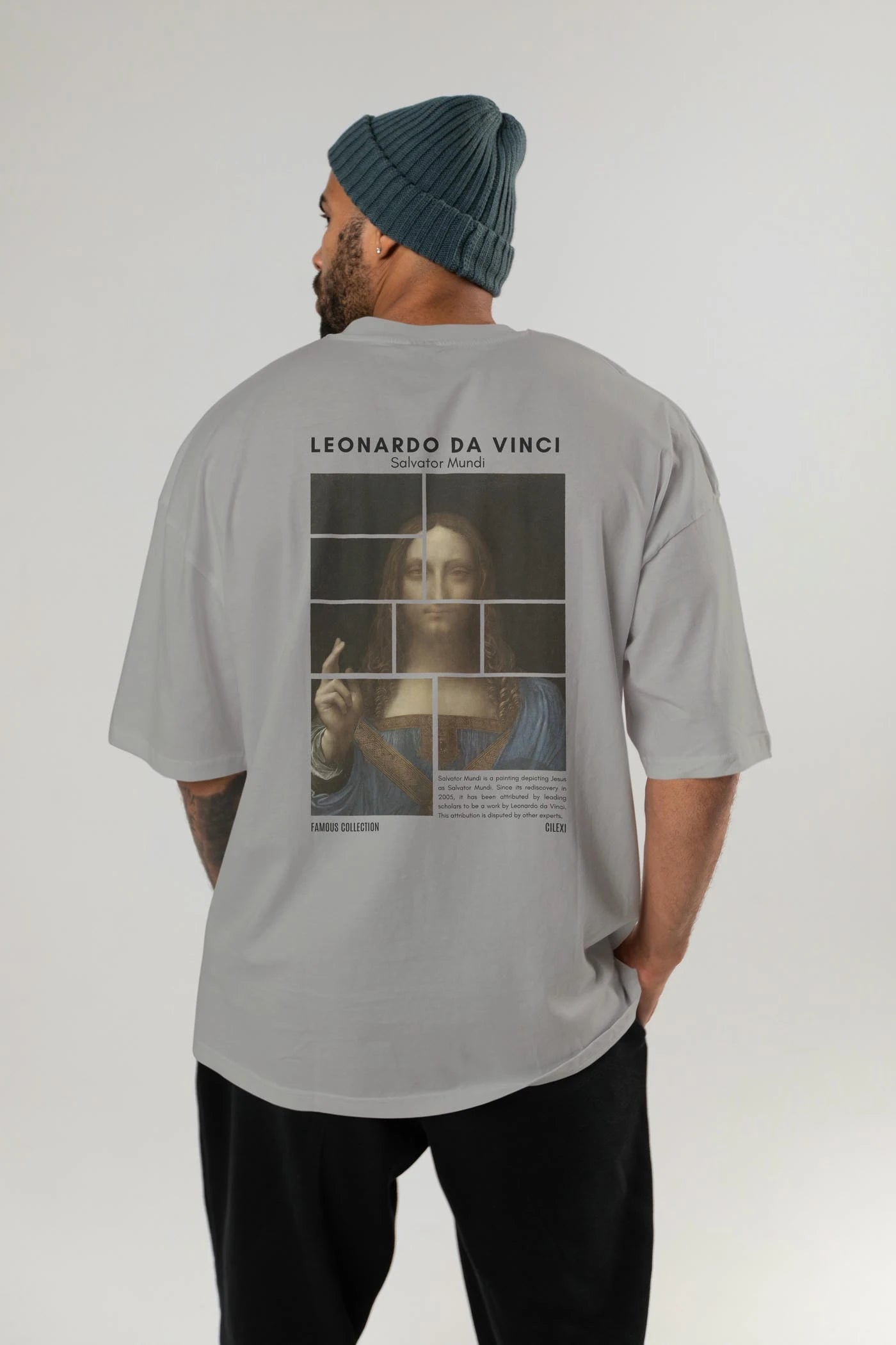 Salvador Mundi Arka Baskılı Oversize t-shirt Erkek Kadın Bisiklet Yaka Pamuk tişort