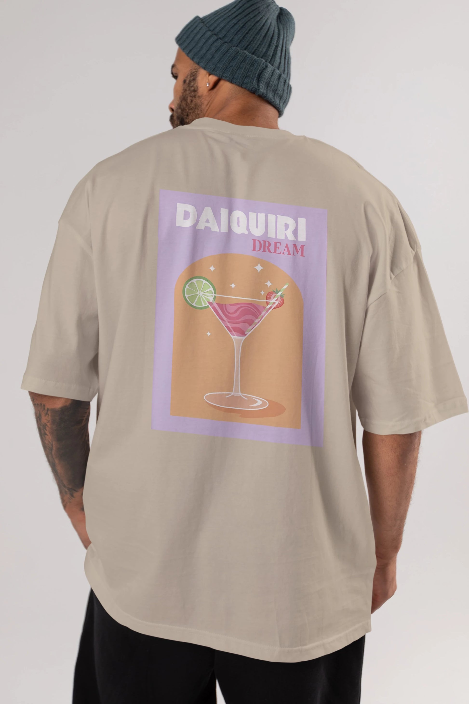 Daiquiri Dream Arka Baskılı Oversize t-shirt Erkek Kadın Unisex %100 Pamuk Bisiklet Yaka tişort