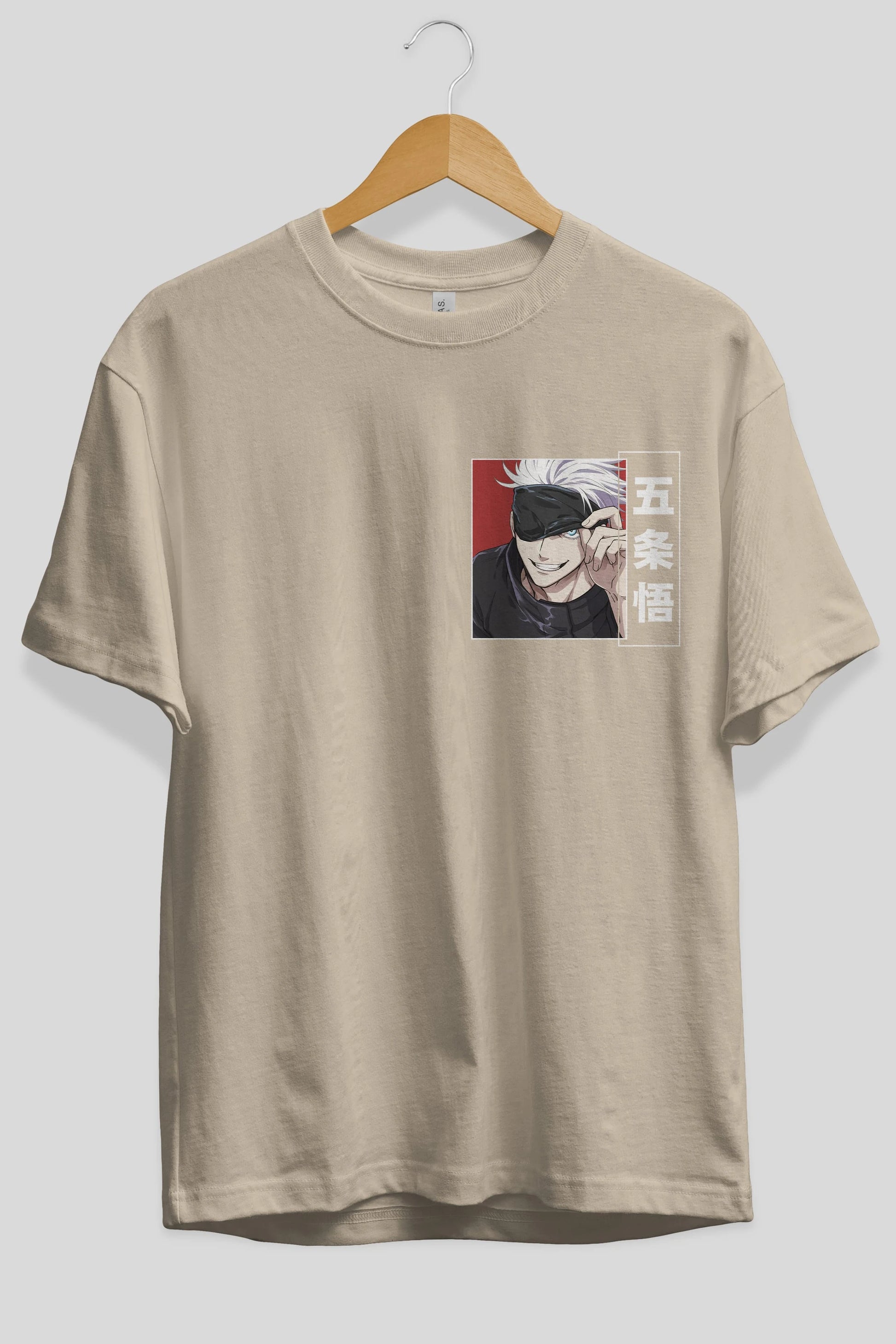 JUJUTSU KAISEN Ön Sol Baskılı Oversize t-shirt Erkek Kadın Unisex %100 Pamuk Bisiklet Yaka tişort