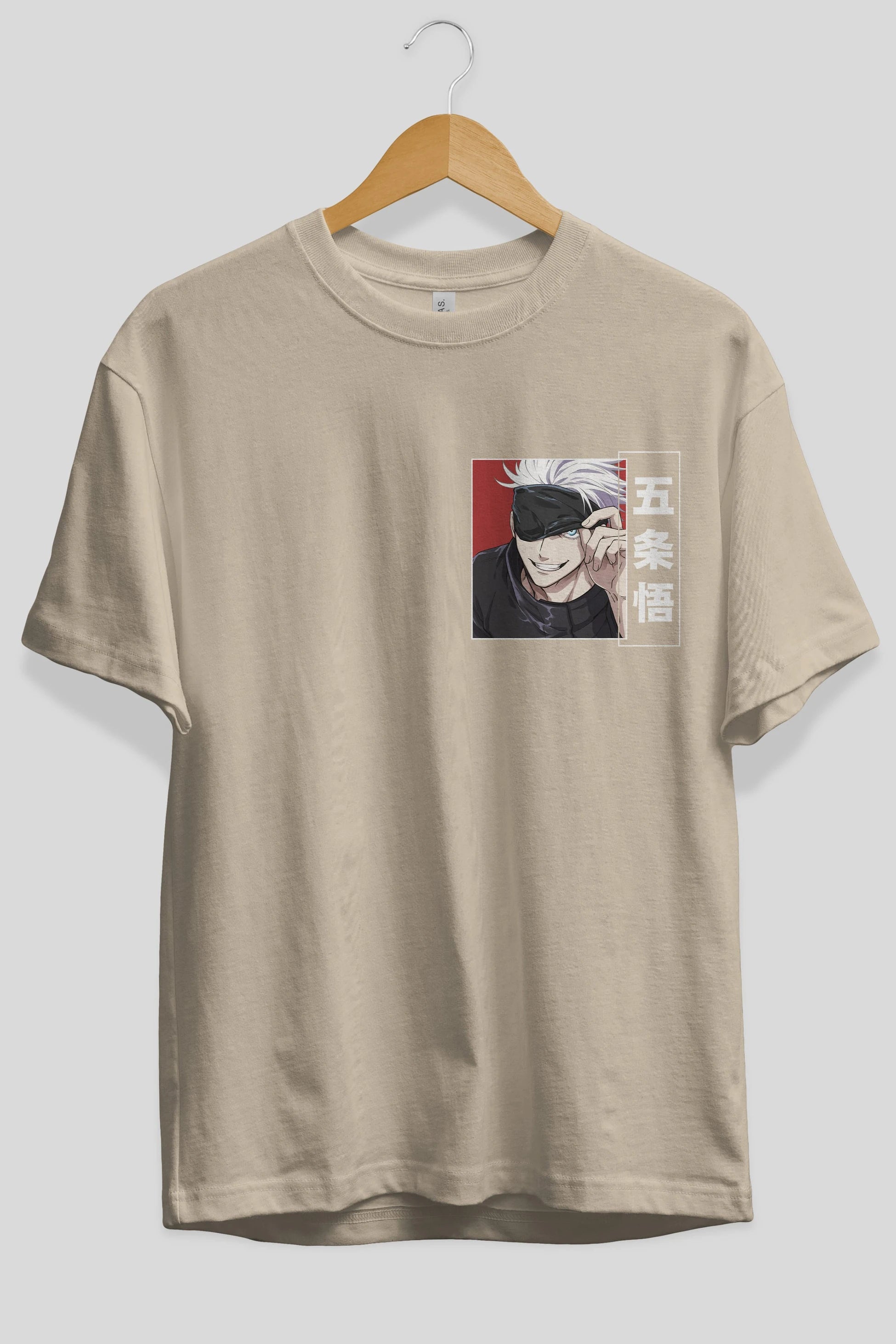 JUJUTSU KAISEN Ön Sol Baskılı Oversize t-shirt Erkek Kadın Unisex %100 Pamuk Bisiklet Yaka tişort