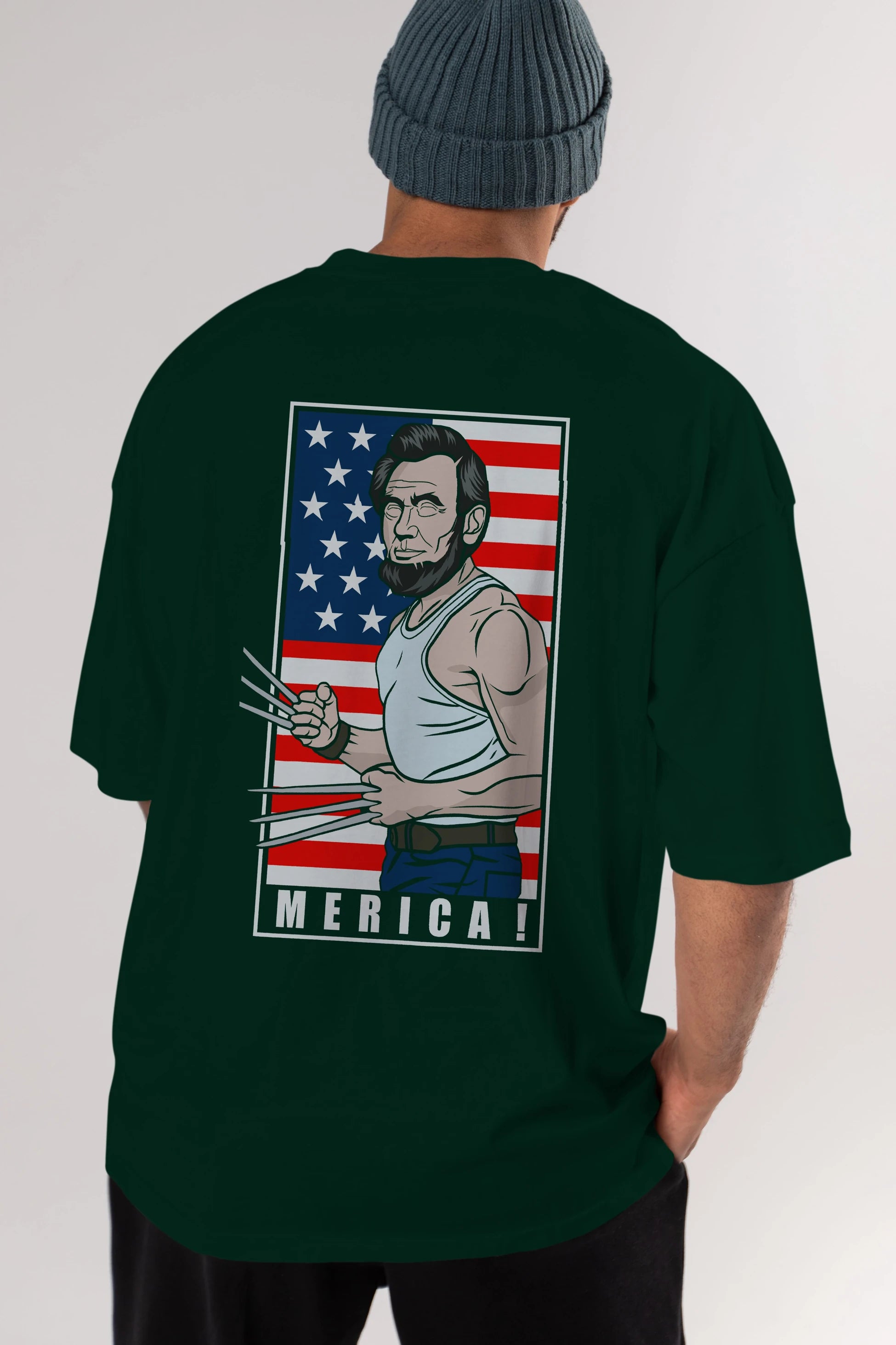 Wolverlincoln Arka Baskılı Oversize t-shirt Erkek Kadın Unisex %100 Pamuk tişort