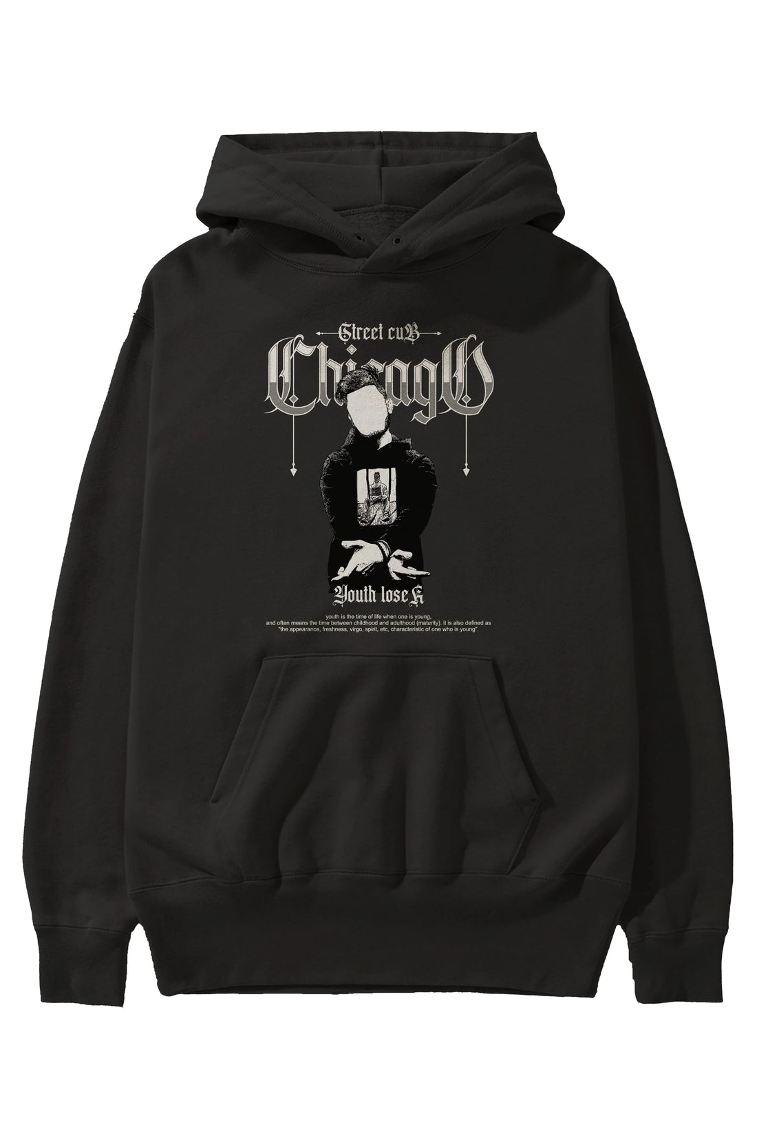 Chicago Street Club Ön Baskılı Hoodie Oversize Kapüşonlu Sweatshirt Erkek Kadın Unisex