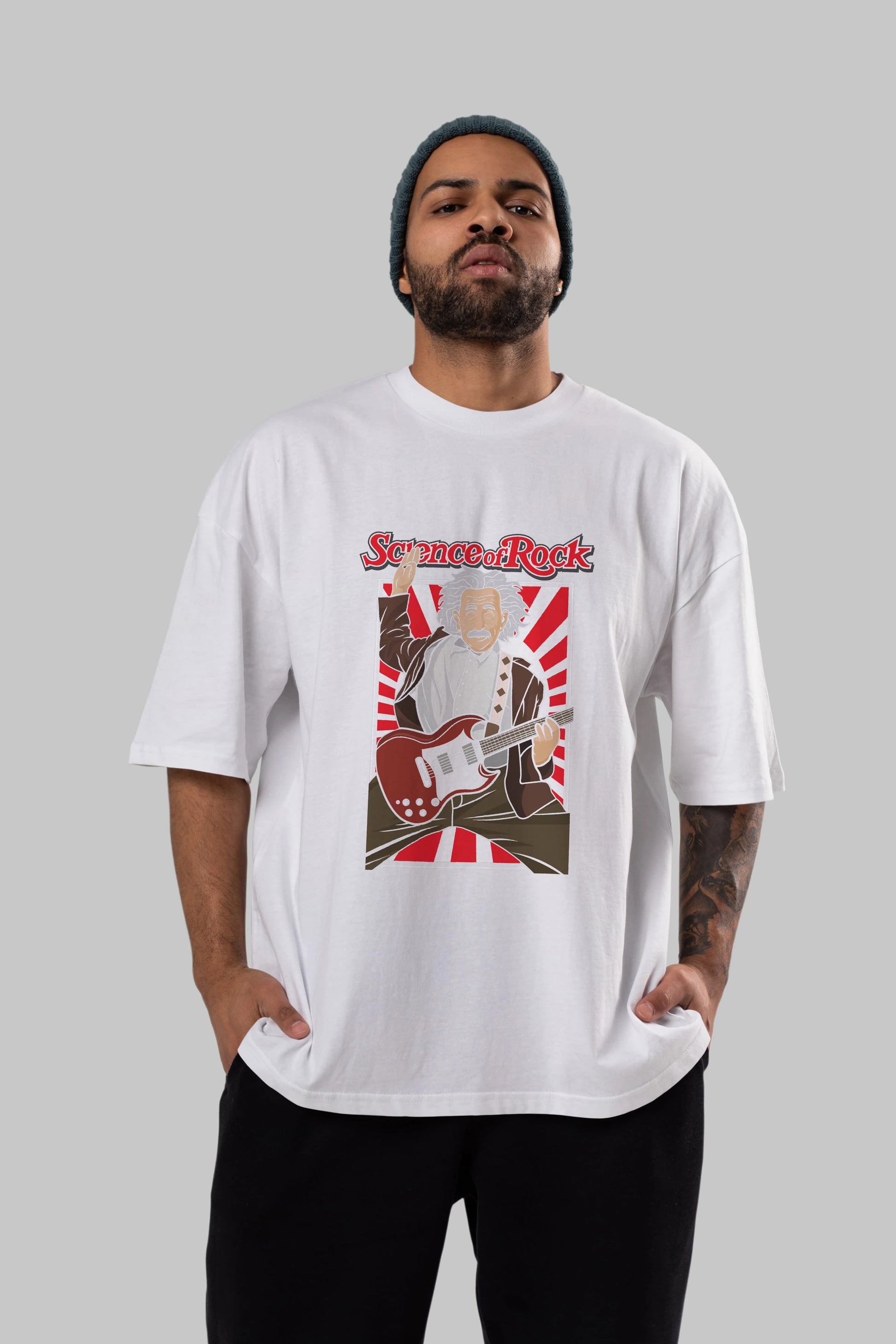 Einstein Science Of Rock Ön Baskılı Oversize t-shirt Erkek Kadın Unisex %100 Pamuk tişort