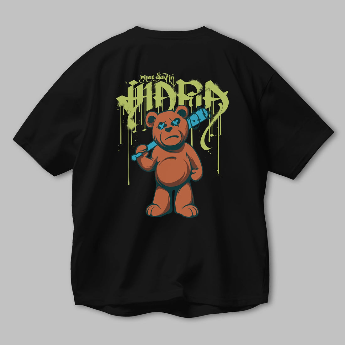 Hidra Bear Arka Baskılı Oversize t-shirt Erkek Kadın Unisex
