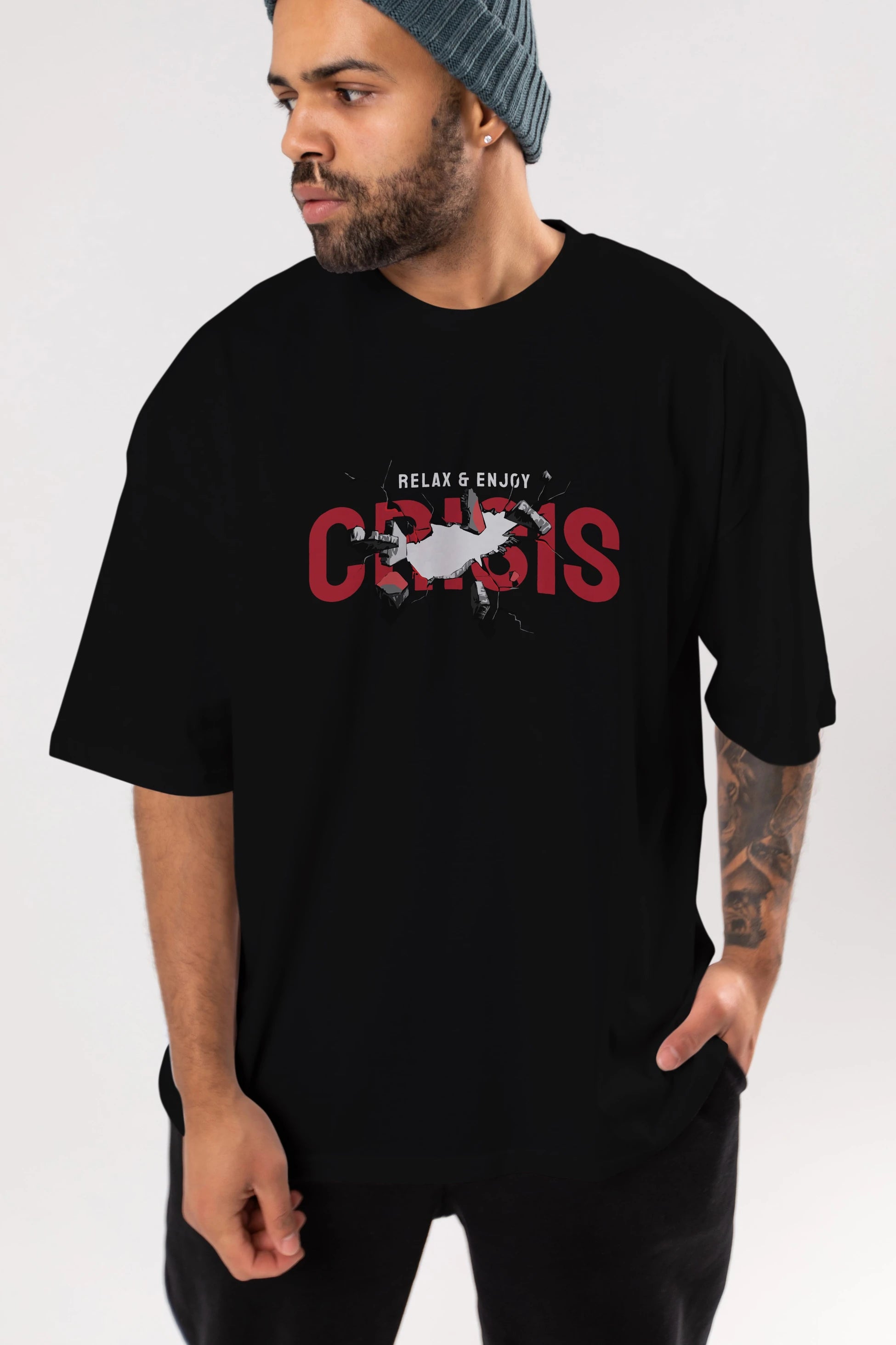 Relax and Enjoy Ön Baskılı Oversize t-shirt Erkek Kadın Unisex