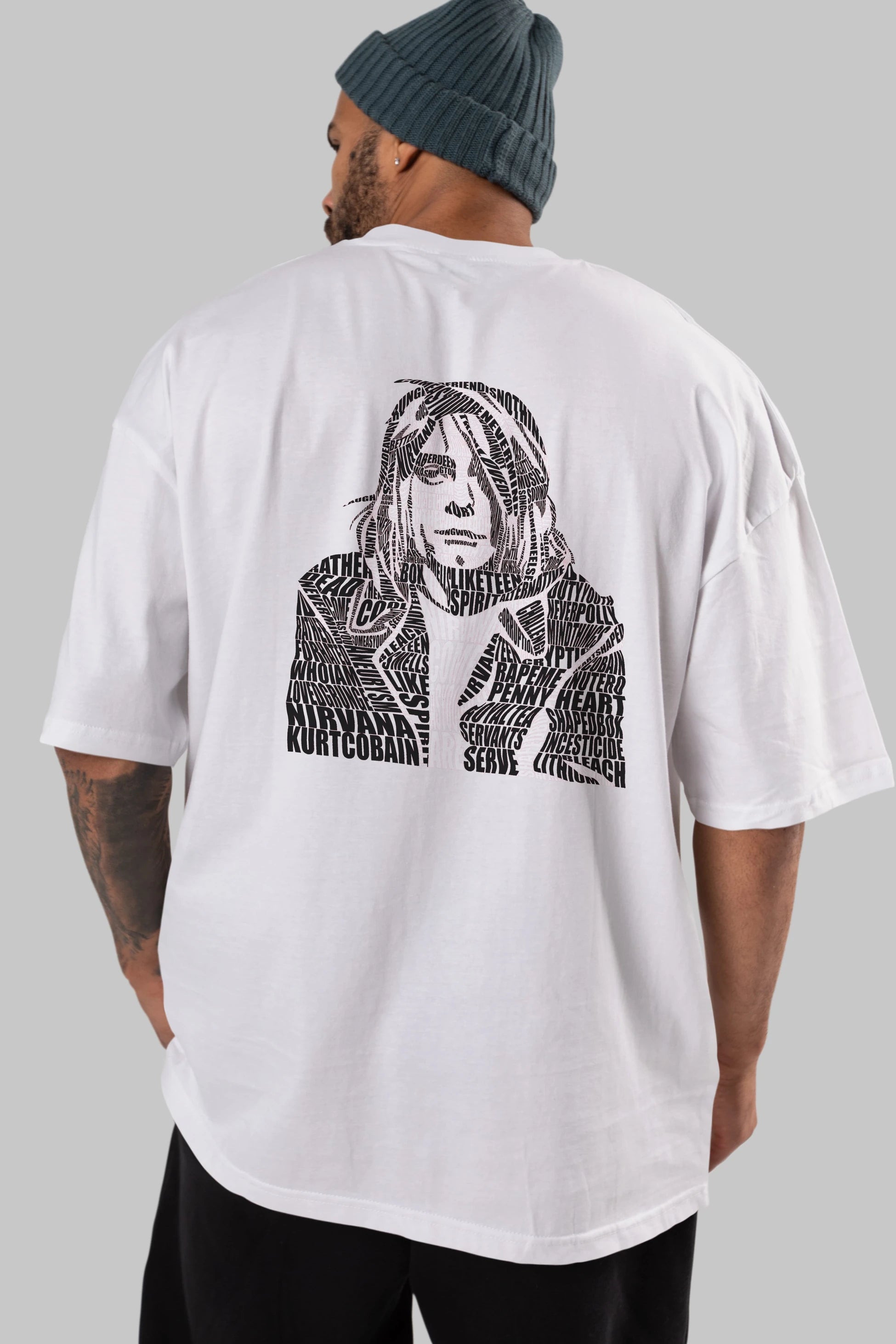 Kurt Cobain Calligram Arka Baskılı Oversize t-shirt %100 pamuk Erkek Kadın Unisex