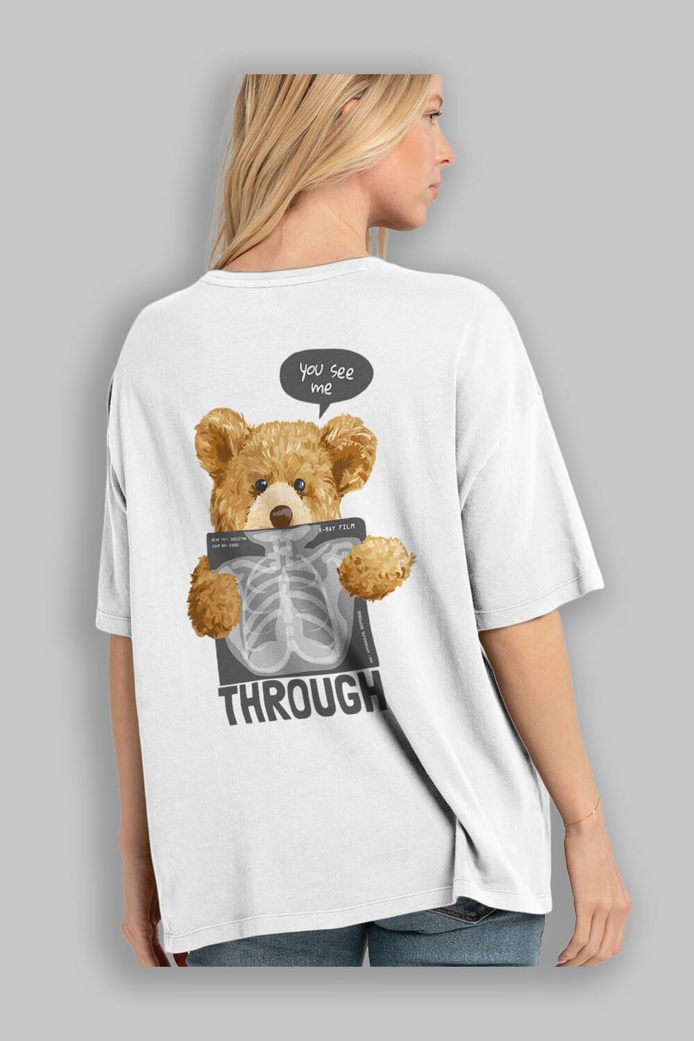 Teddy Bear Trough Arka Baskılı Oversize t-shirt Erkek Kadın Unisex %100 Pamuk