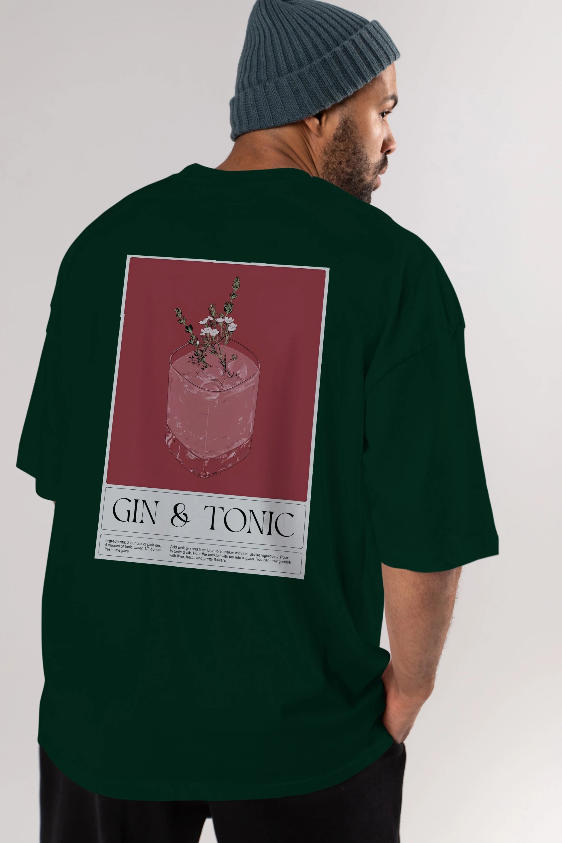 Gin Tonic 4 Arka Baskılı Oversize t-shirt Erkek Kadın Unisex %100 Pamuk Bisiklet Yaka tişort