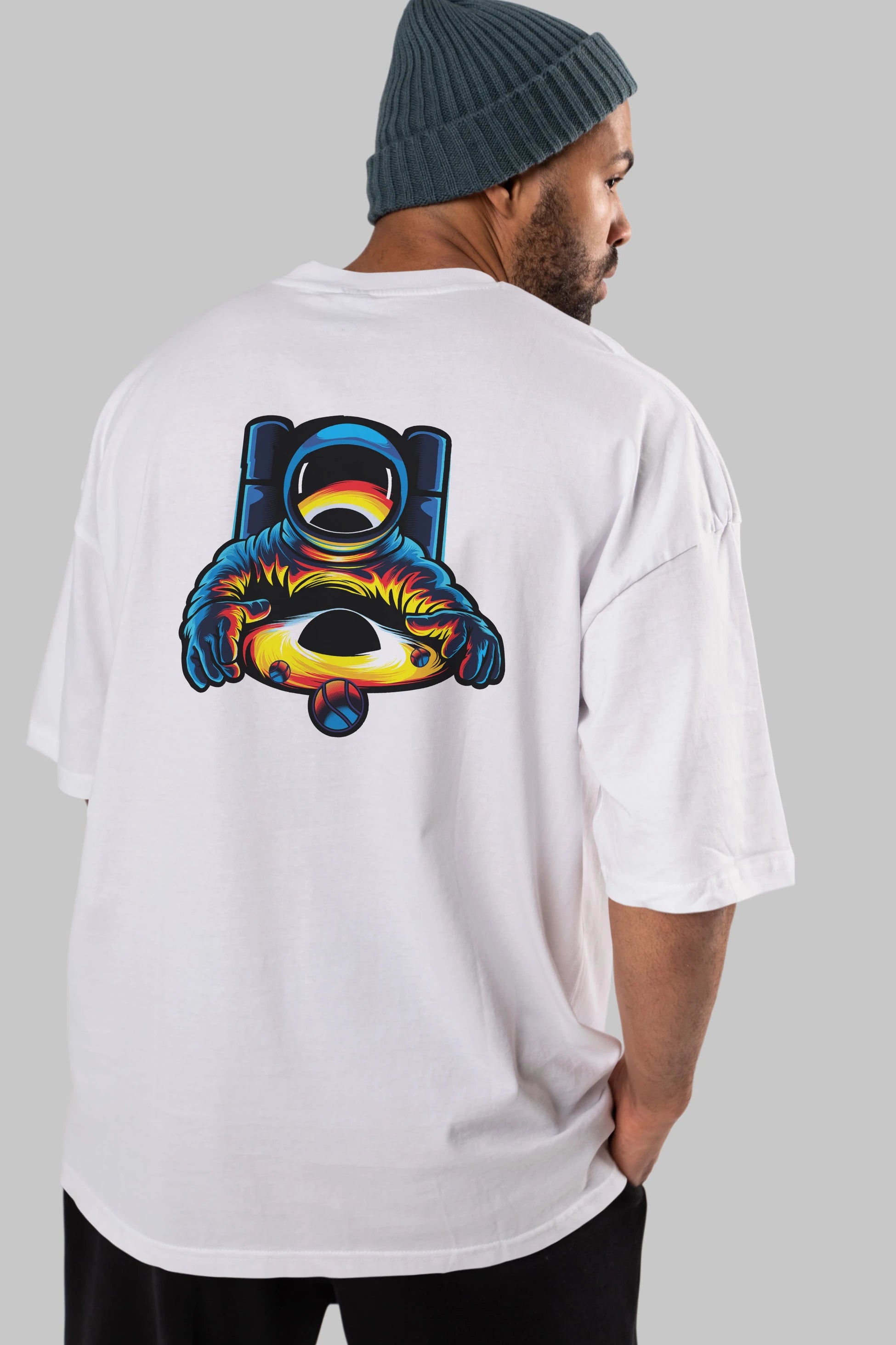 Astronaut & Black Hole Arka Baskılı Oversize t-shirt Erkek Kadın Unisex