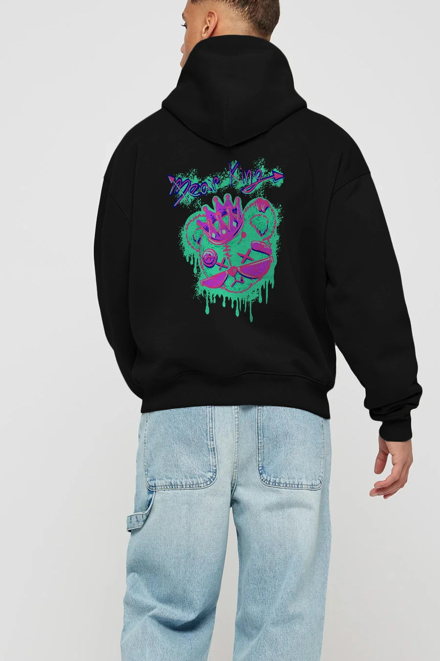 Bear King Arka Baskılı Hoodie Oversize Kapüşonlu Sweatshirt Erkek Kadın Unisex