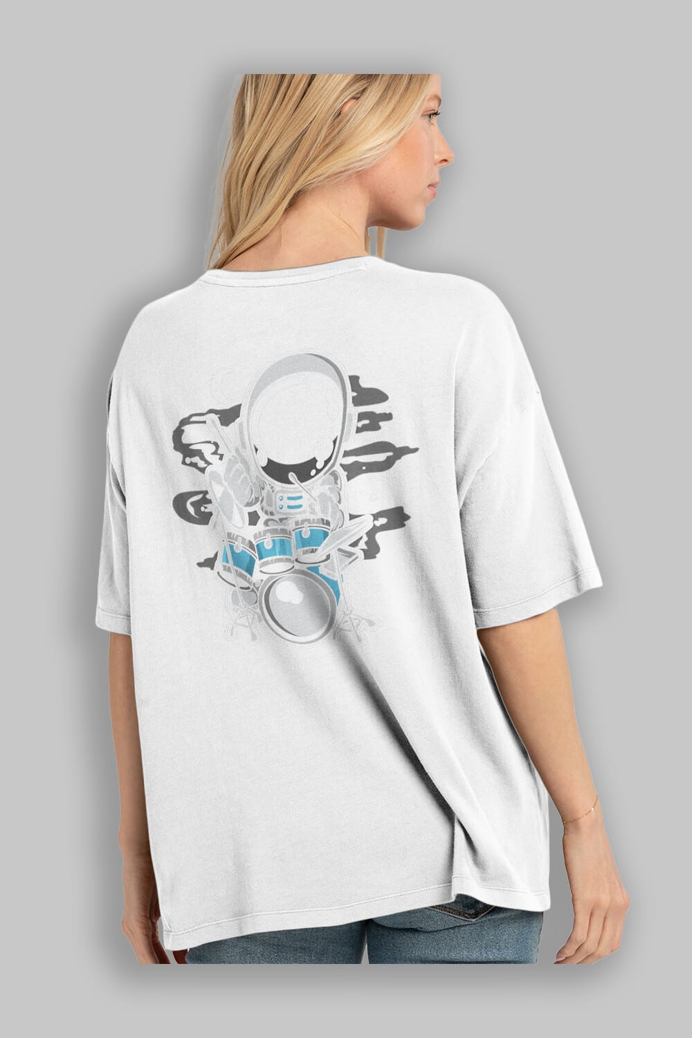 Astronaut Drummer Arka Baskılı Oversize t-shirt Erkek Kadın Unisex
