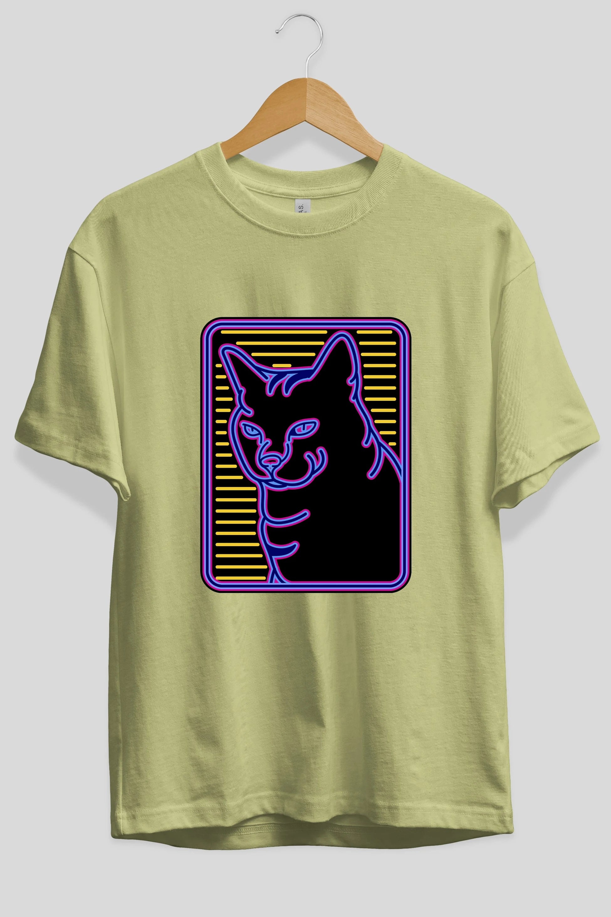 Neon Cat Ön Baskılı Oversize t-shirt Erkek Kadın Unisex