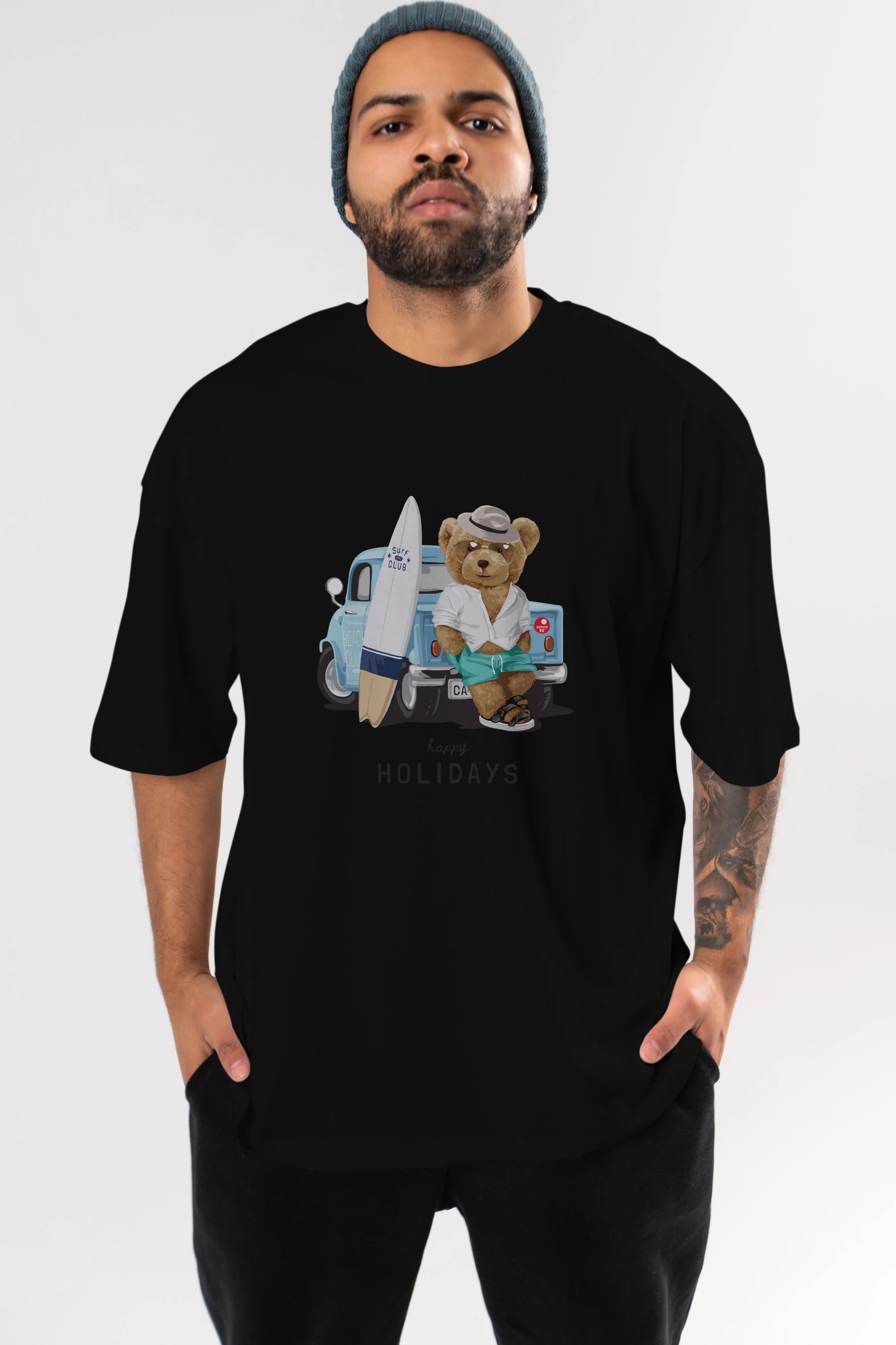 Teddy Bear Surf Club Ön Baskılı Oversize t-shirt Erkek Kadın Unisex %100 Pamuk