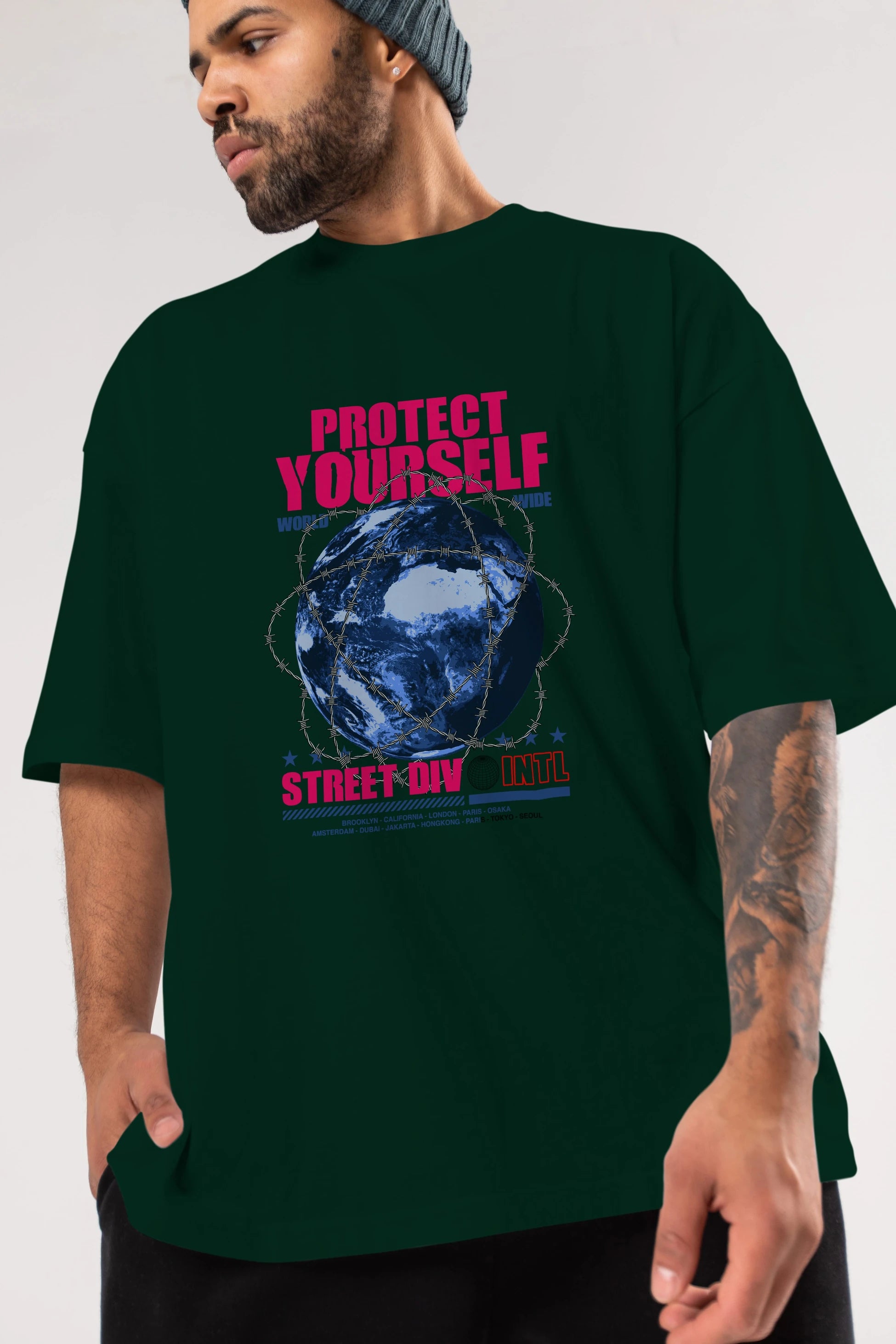 Protect Yourself Ön Baskılı Oversize t-shirt Erkek Kadın Unisex