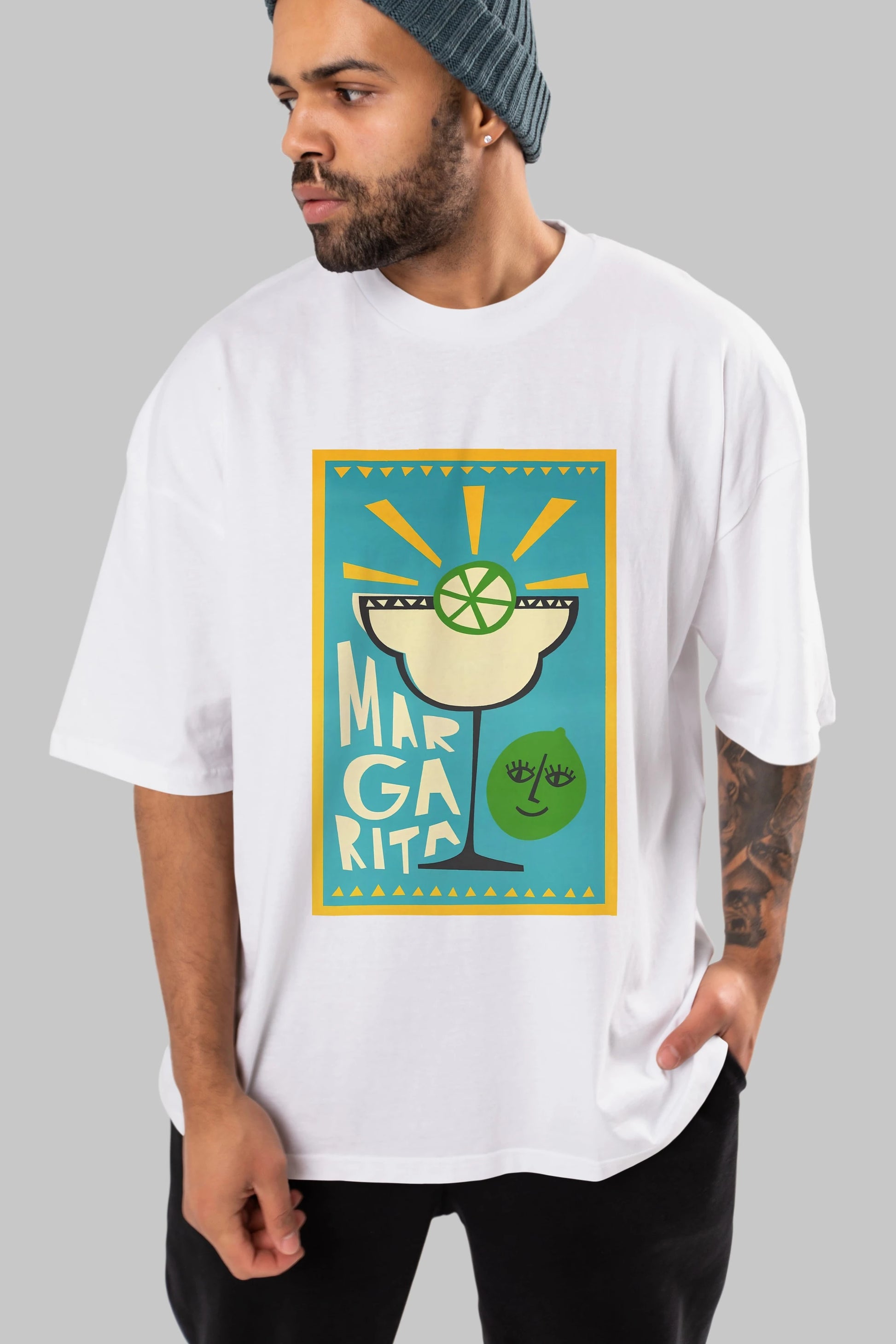 Margarita 4 Ön Baskılı Oversize t-shirt Erkek Kadın Unisex %100 Pamuk Bisiklet Yaka tişort