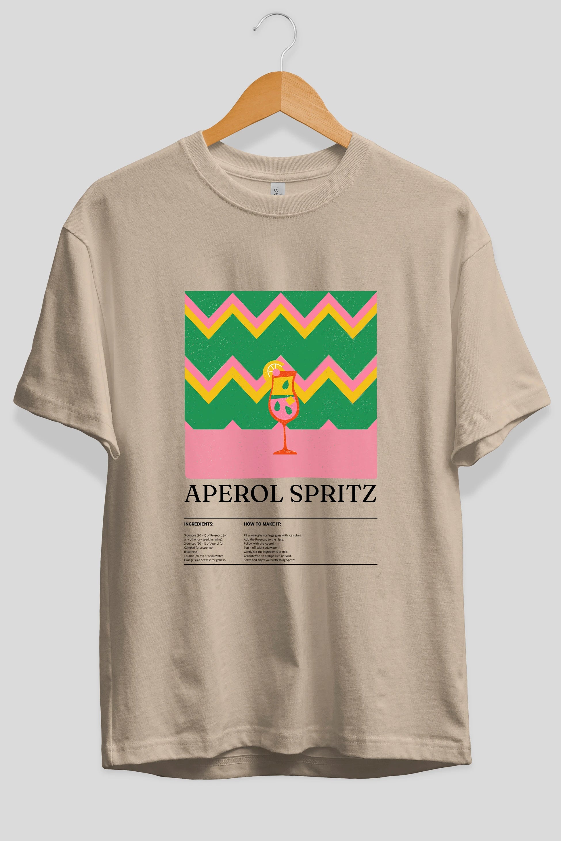 Aperol Spritz Kokteyl Ön Baskılı Oversize t-shirt Erkek Kadın %100 Pamuk Bisiklet Yaka tişort