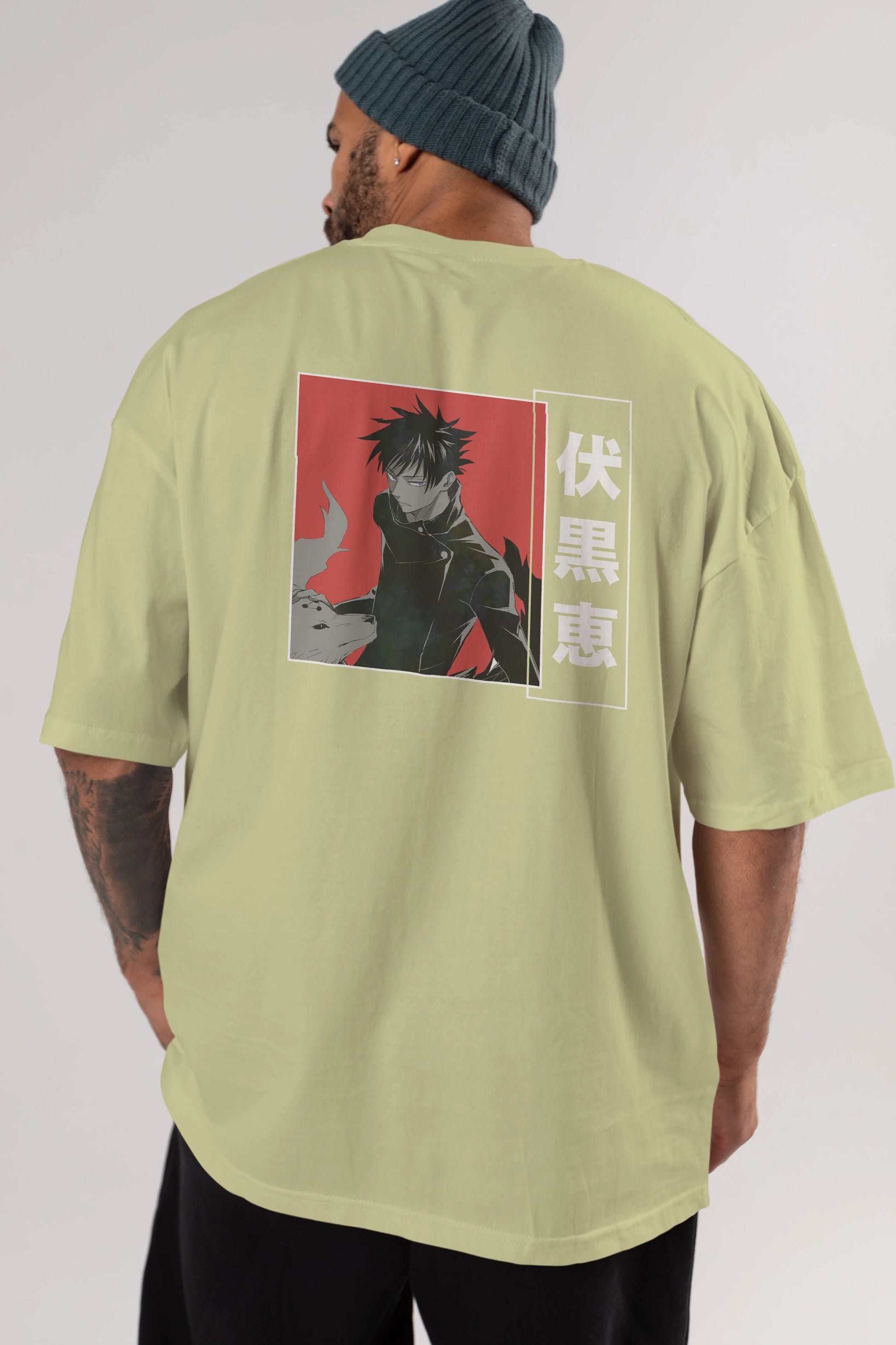 Megumi Fushiguro Anime Arka Baskılı Oversize t-shirt Erkek Kadın Unisex