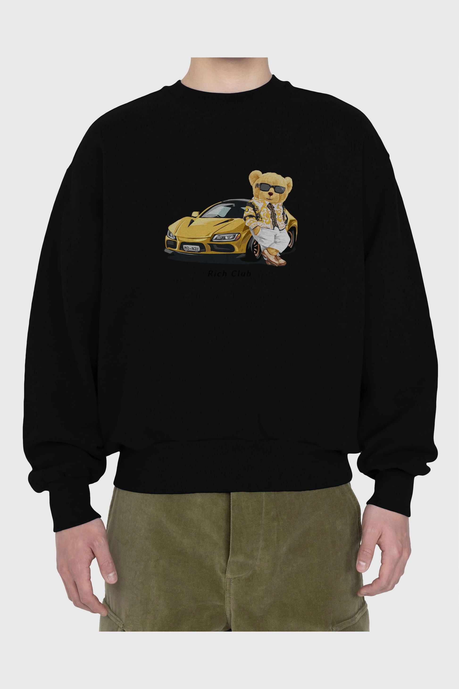 Teddy Bear Rich Club Ön Baskılı Oversize Sweatshirt Erkek Kadın Unisex