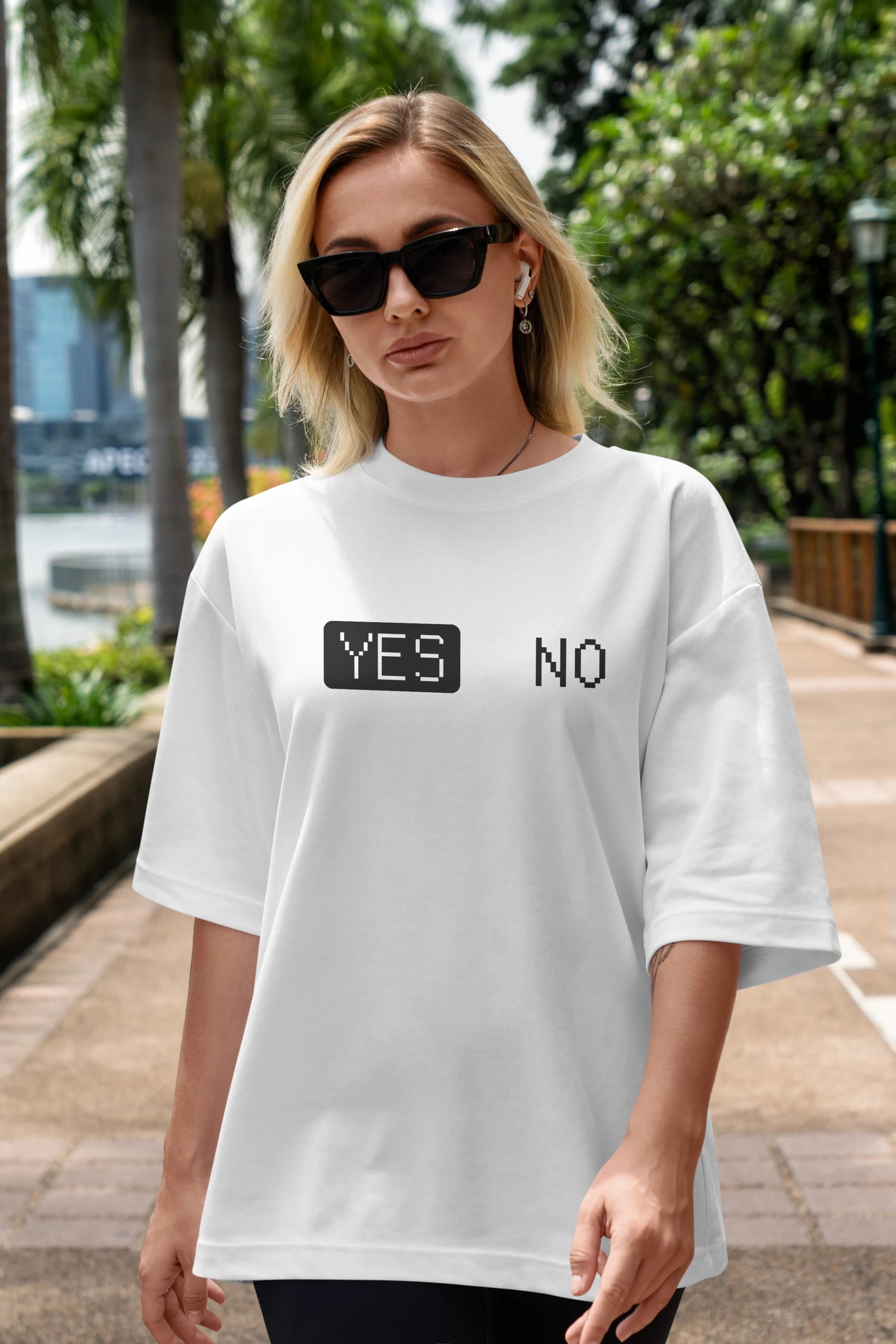 Yes No Ön Baskılı Oversize t-shirt %100 pamuk Erkek Kadın Unisex