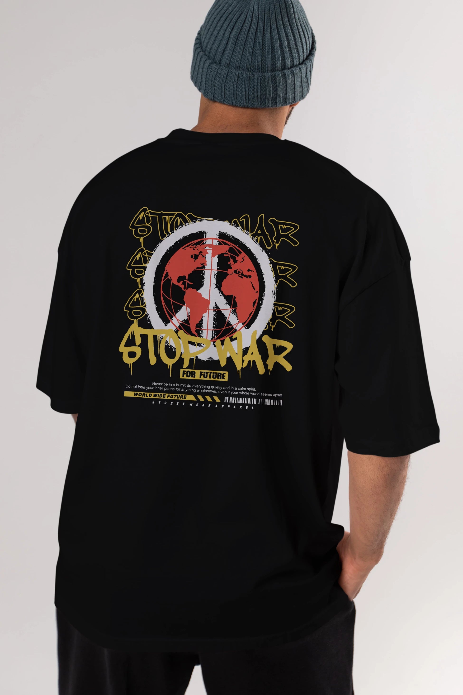 Stop War for Future Arka Baskılı Oversize t-shirt Erkek Kadın Unisex