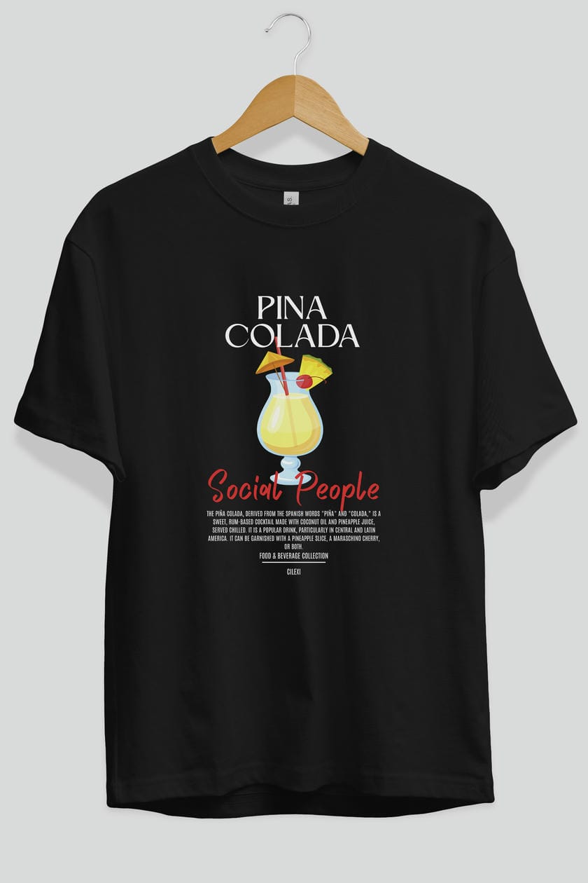 Pına Colada Kokteyl Serisi ön Baskılı Oversize t-shirt Erkek Kadın %100 Pamuk Bisiklet Yaka tişort
