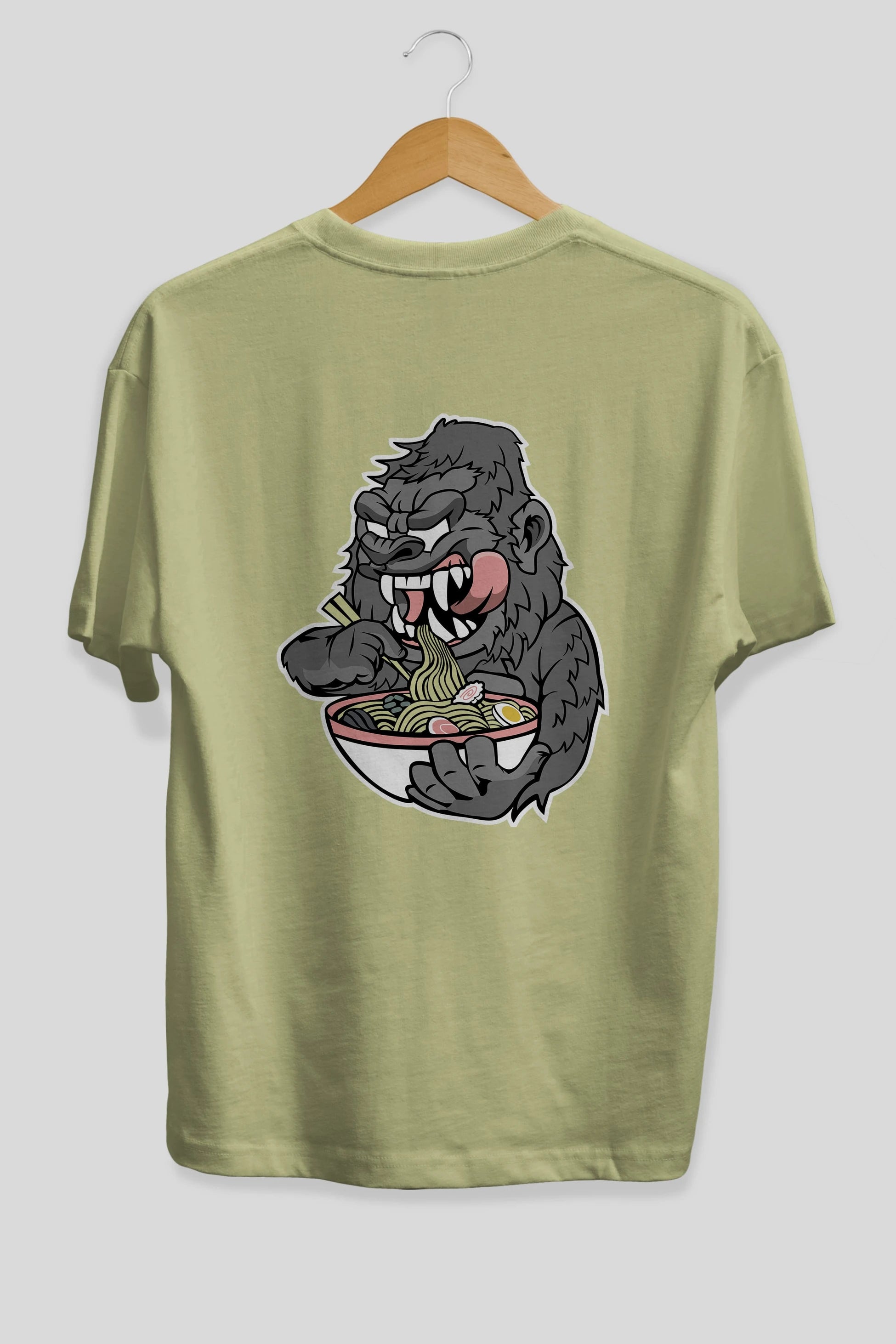 Big Gorilla Ramen Arka Baskılı Oversize t-shirt Erkek Kadın Unisex %100 Pamuk tişort